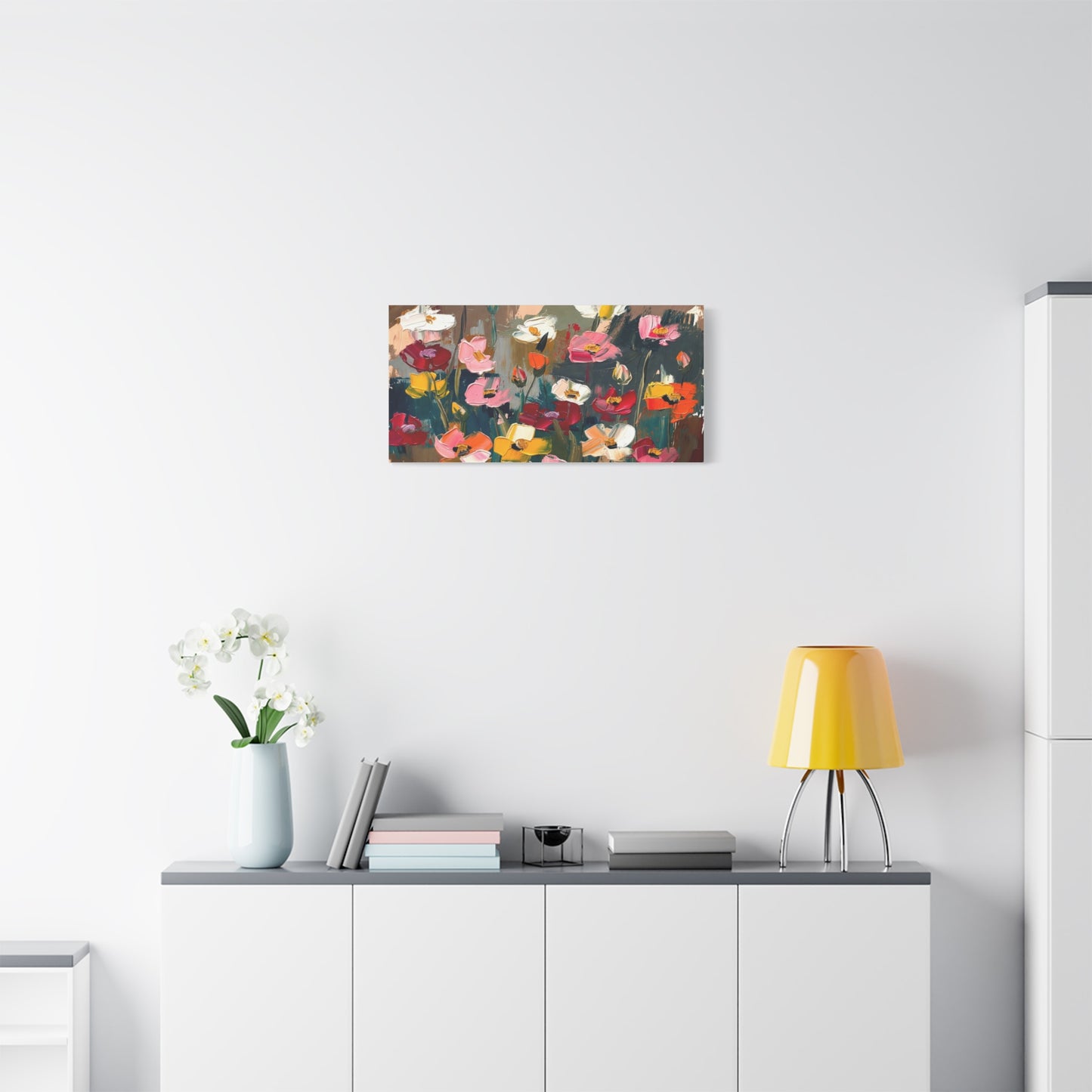Abstract Floral Canvas Wall Art — Colorful Poppies Matte Stretched Print