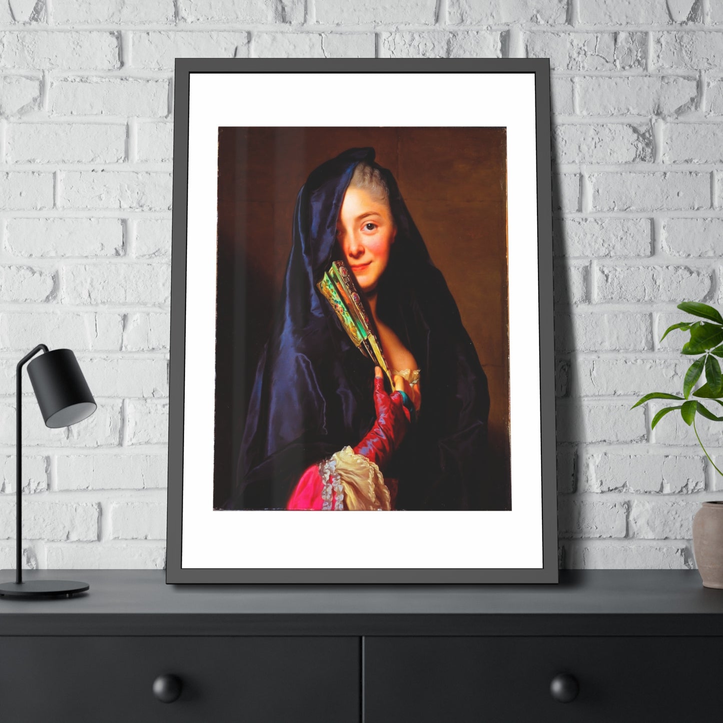 Framed Art Print — Woman with Fan Vintage Portrait Poster
