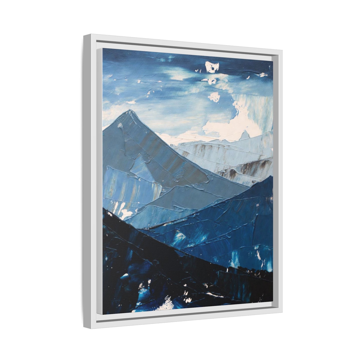 Blue Mountain Landscape Matte Canvas Framed | Abstract Mountain Wall Art