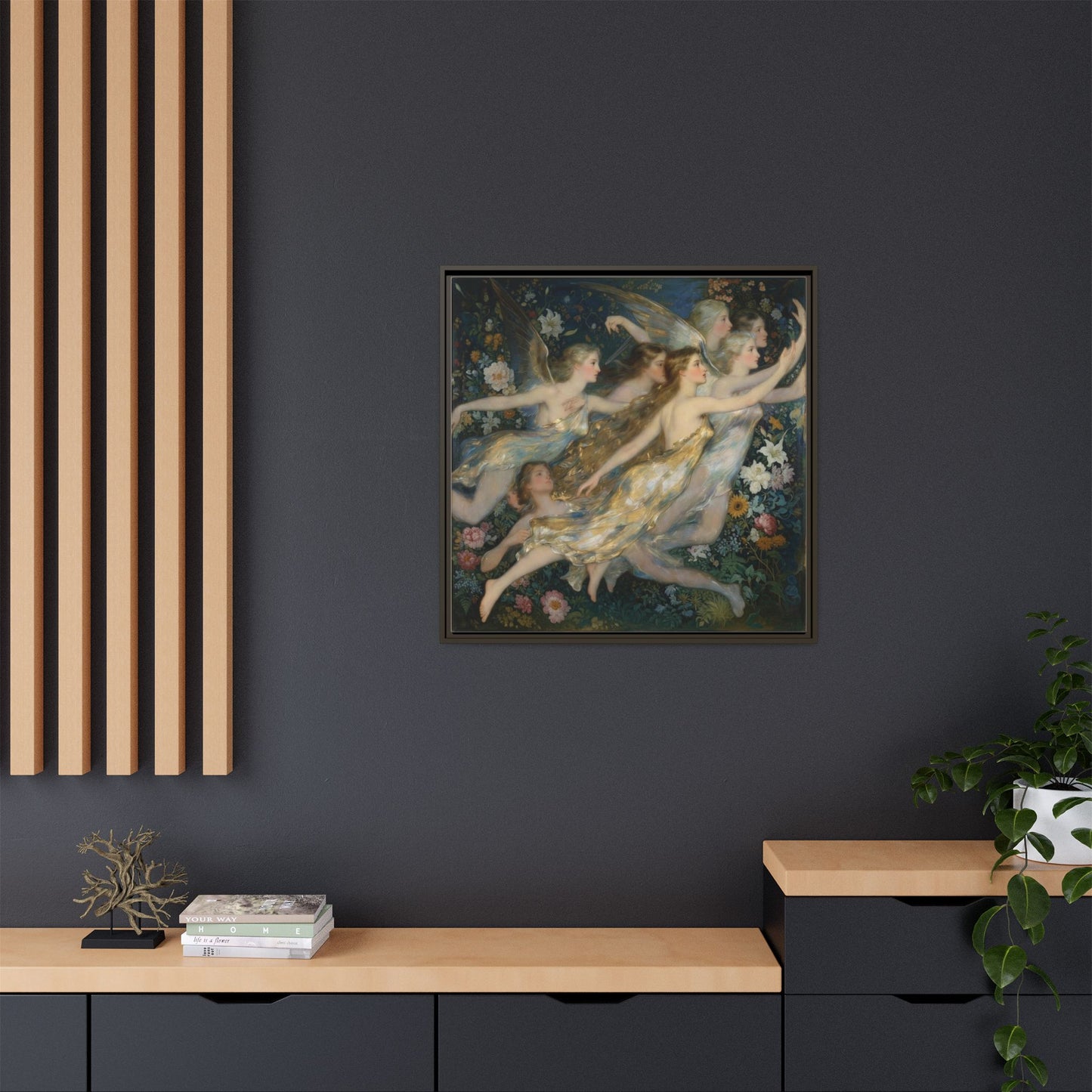 Framed Matte Canvas Wall Art — Vintage Fairies & Floral Painting