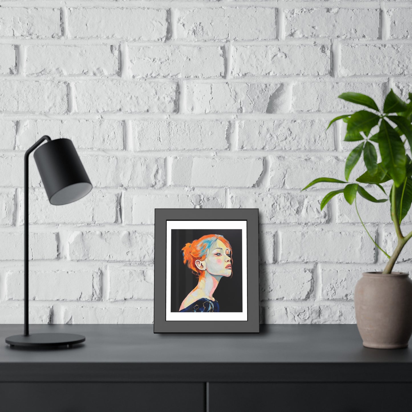 Framed Art Print — Colorful Portrait of Red‑Haired Woman