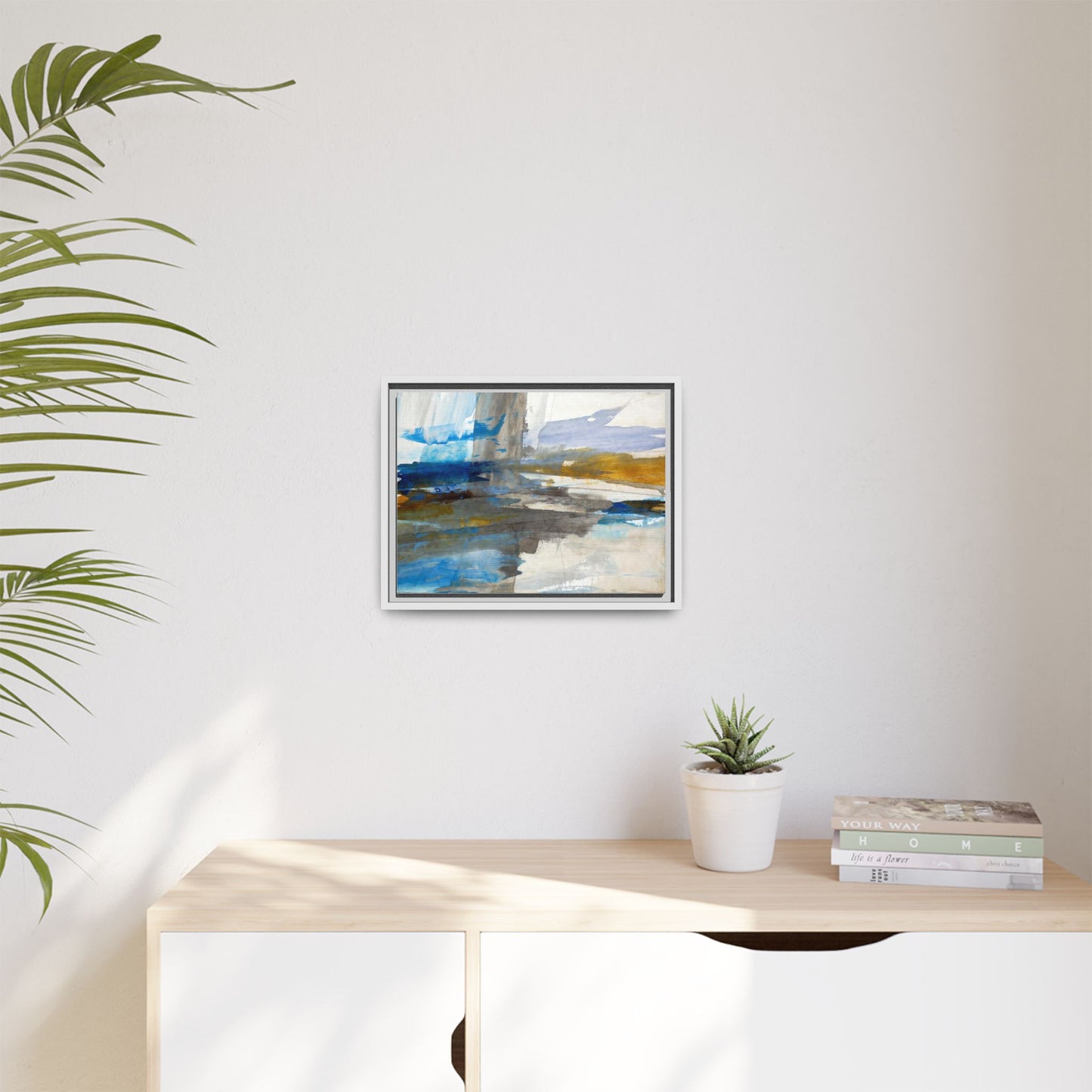 Abstract Blue & Gold Framed Canvas Art — Matte Multi-Color Wall Print