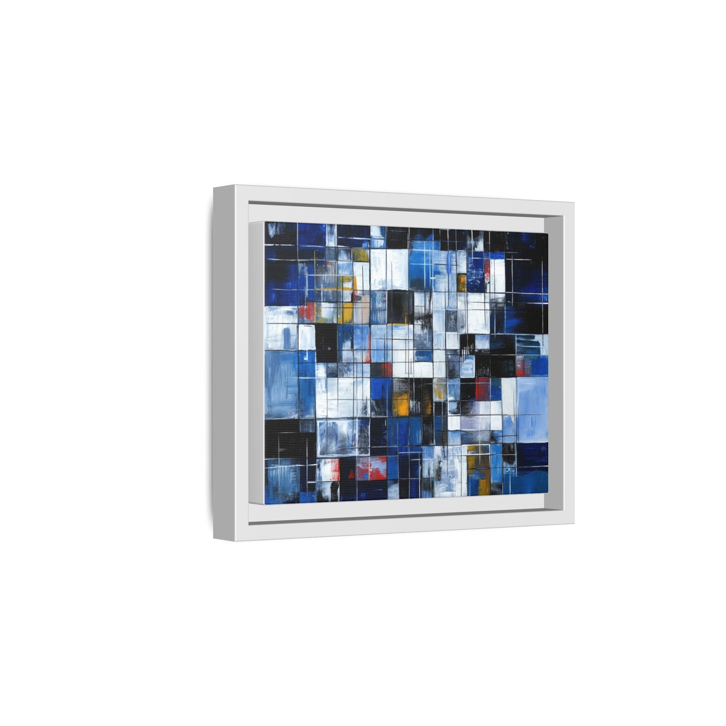 Abstract Blue Grid Matte Canvas Framed Art Print