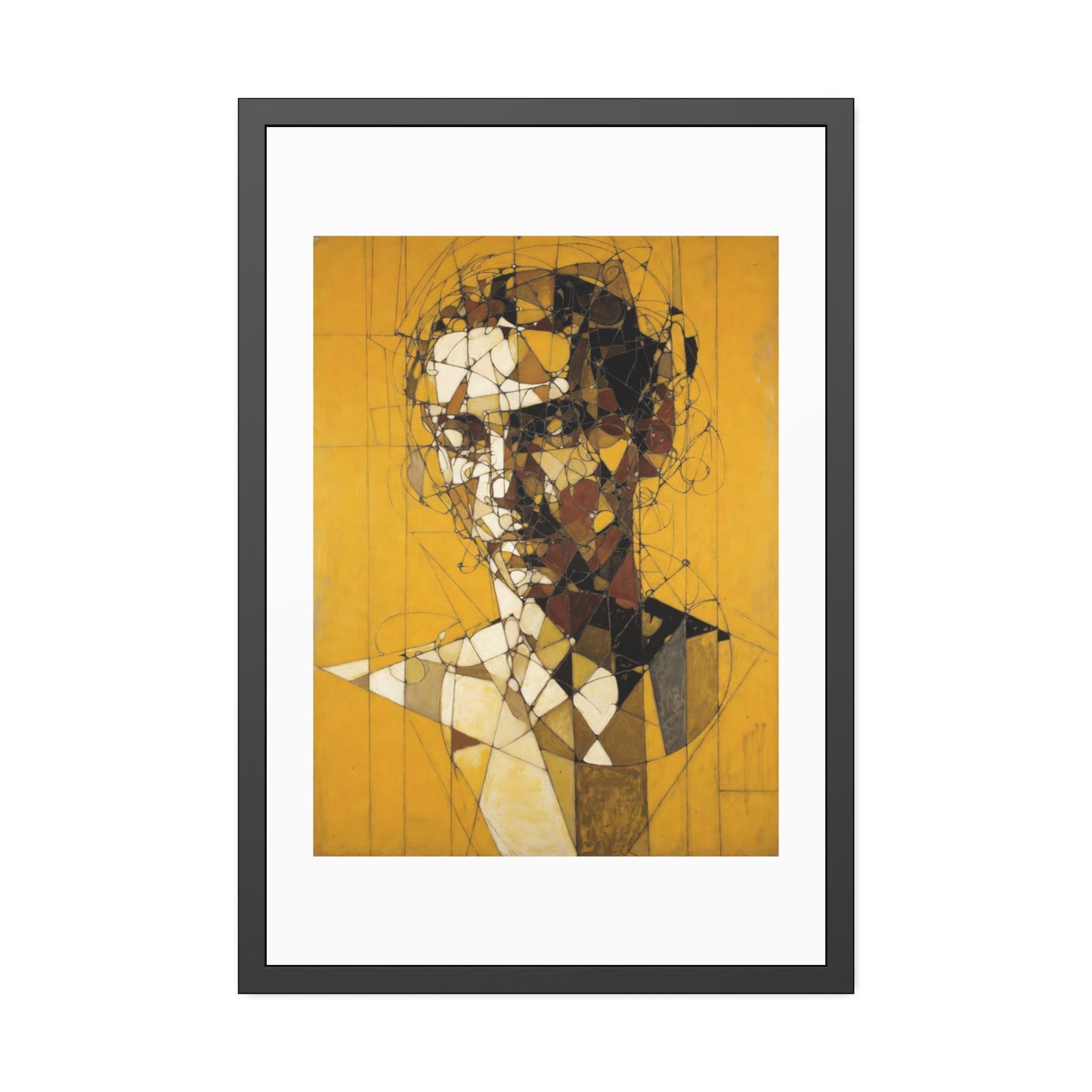 Framed Poster — Abstract Geometric Portrait on Mustard Yellow