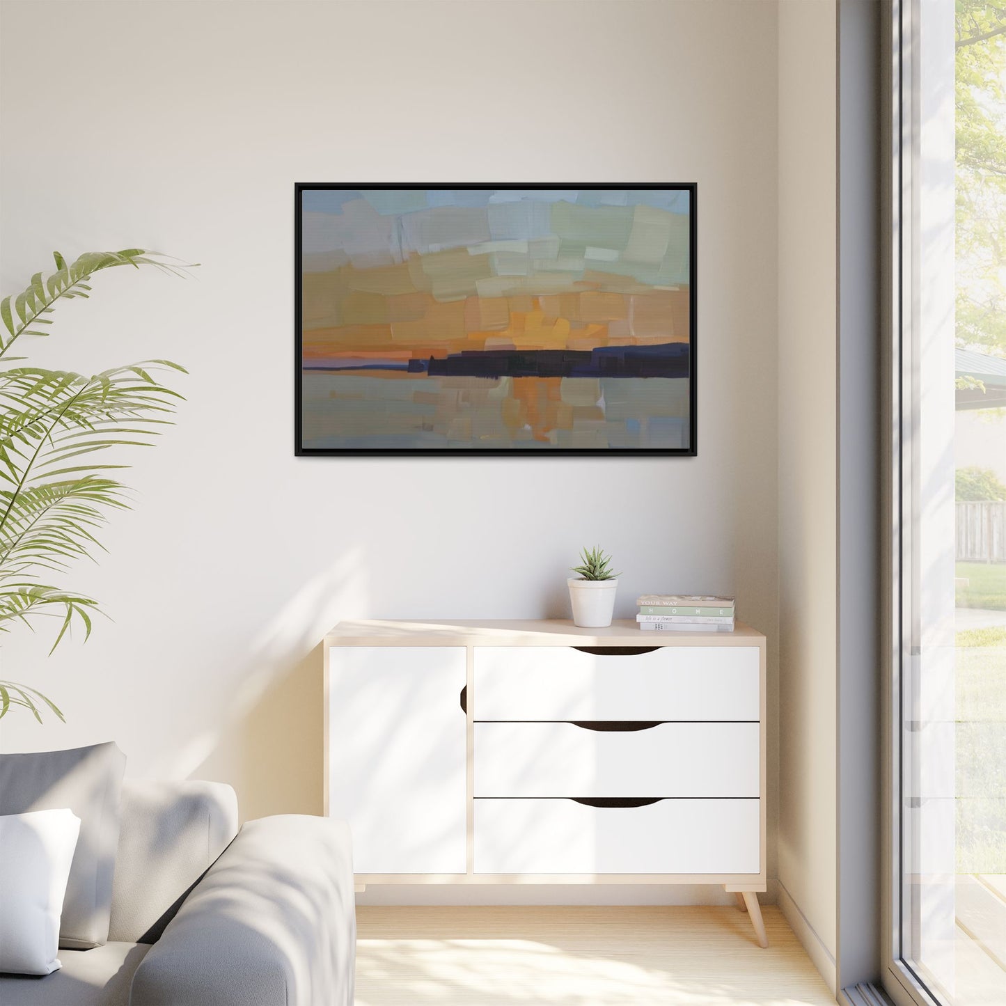Framed Matte Canvas Sunset Abstract Landscape Art Print