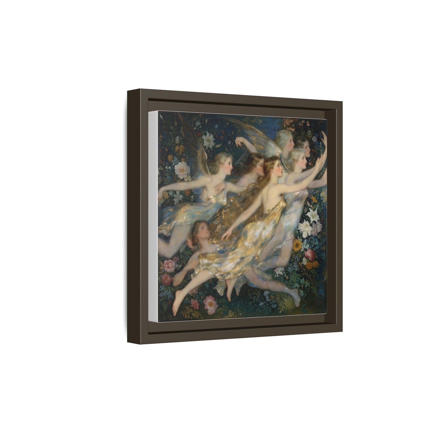 Framed Matte Canvas Wall Art — Vintage Fairies & Floral Painting