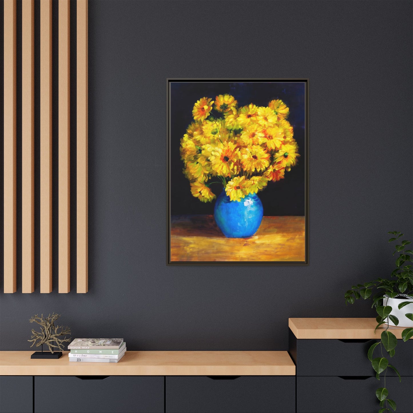 Yellow Daisy Bouquet Matte Canvas Framed Wall Art