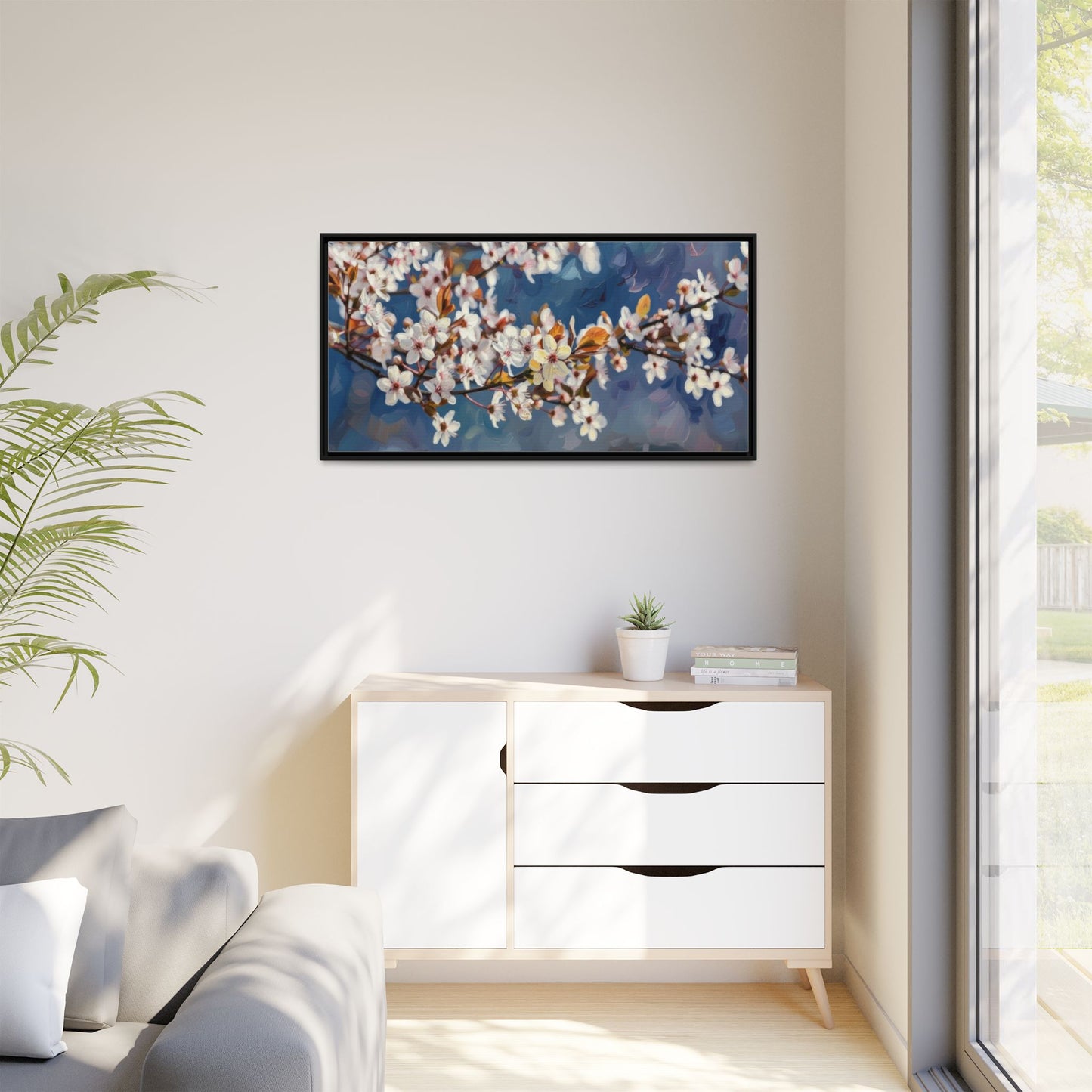 Framed Matte Canvas Print — Cherry Blossom Branch Wall Art