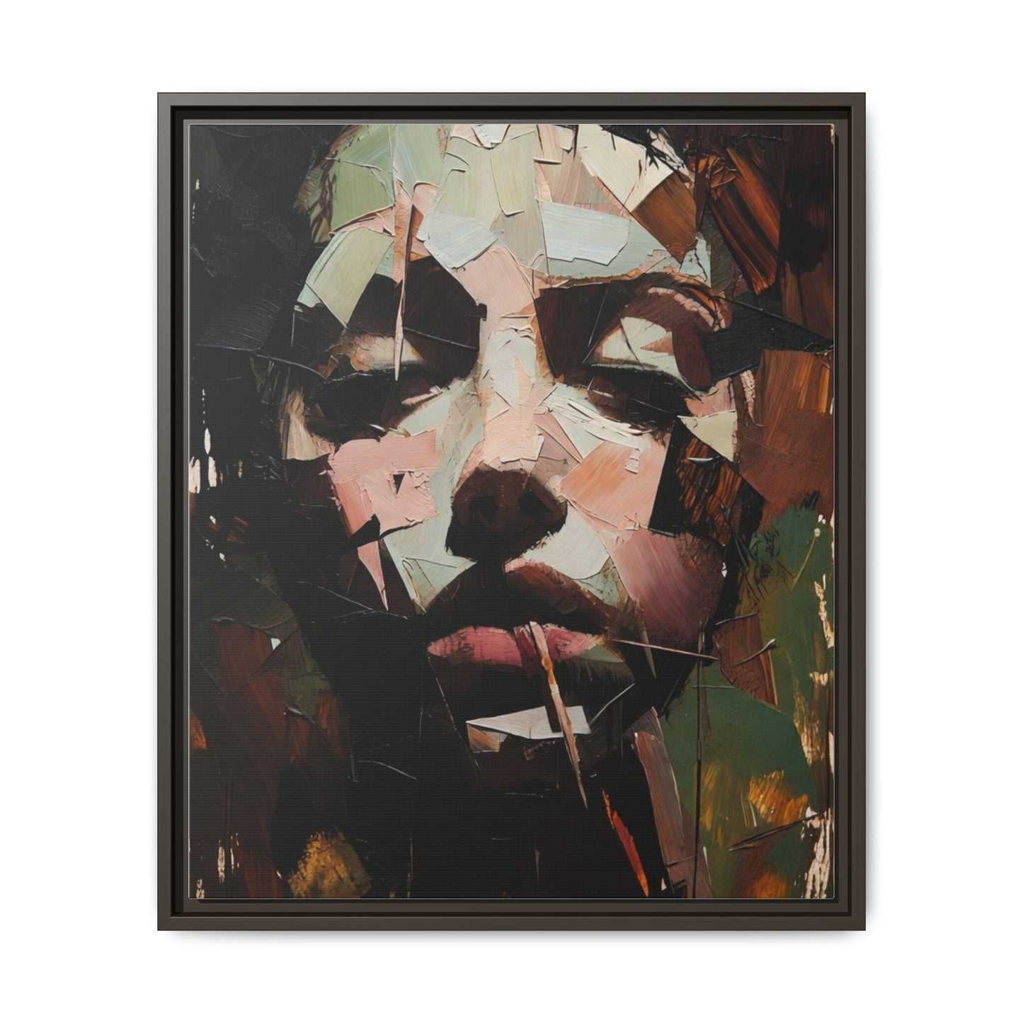 Matte Framed Canvas Art — Abstract Female Portrait, Moody Multicolor