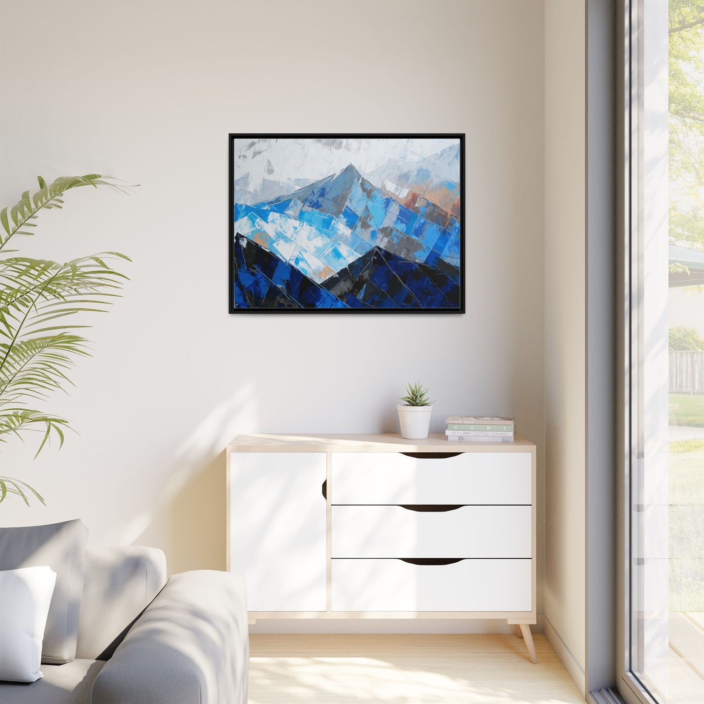 Framed Matte Canvas Blue Mountain Abstract Wall Art