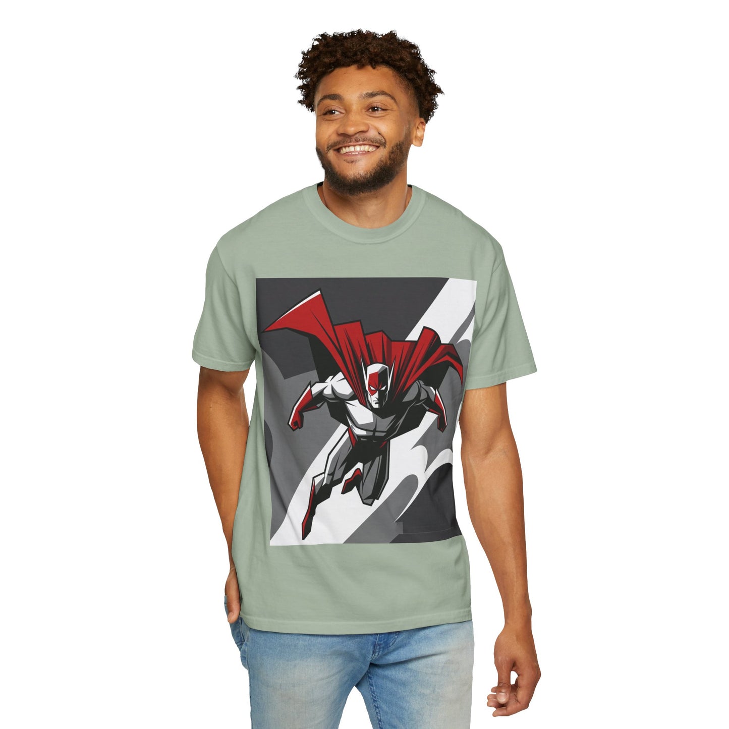 Superhero Action T-Shirt — Red Cape Comic Graphic Tee