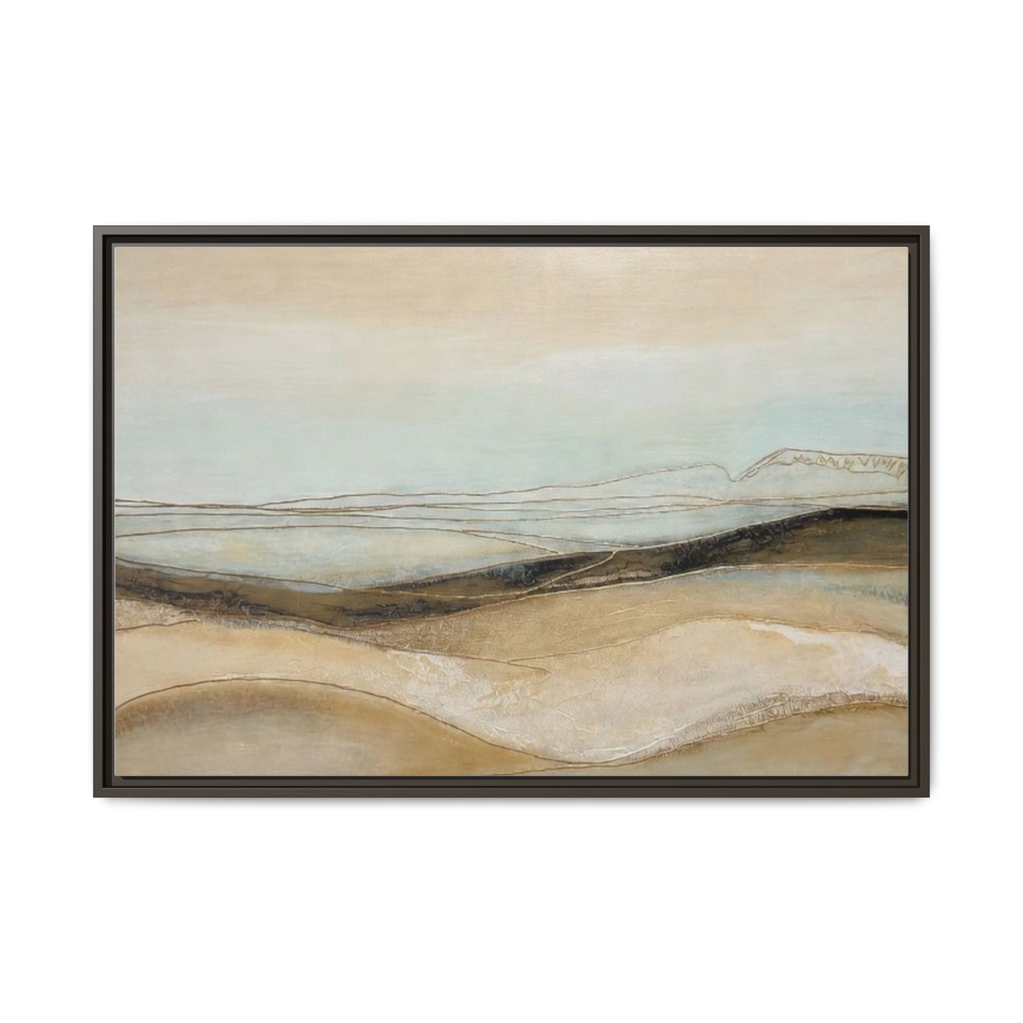 Framed Matte Canvas Wall Art — Neutral Abstract Landscape in Soft Blues & Earth Tones