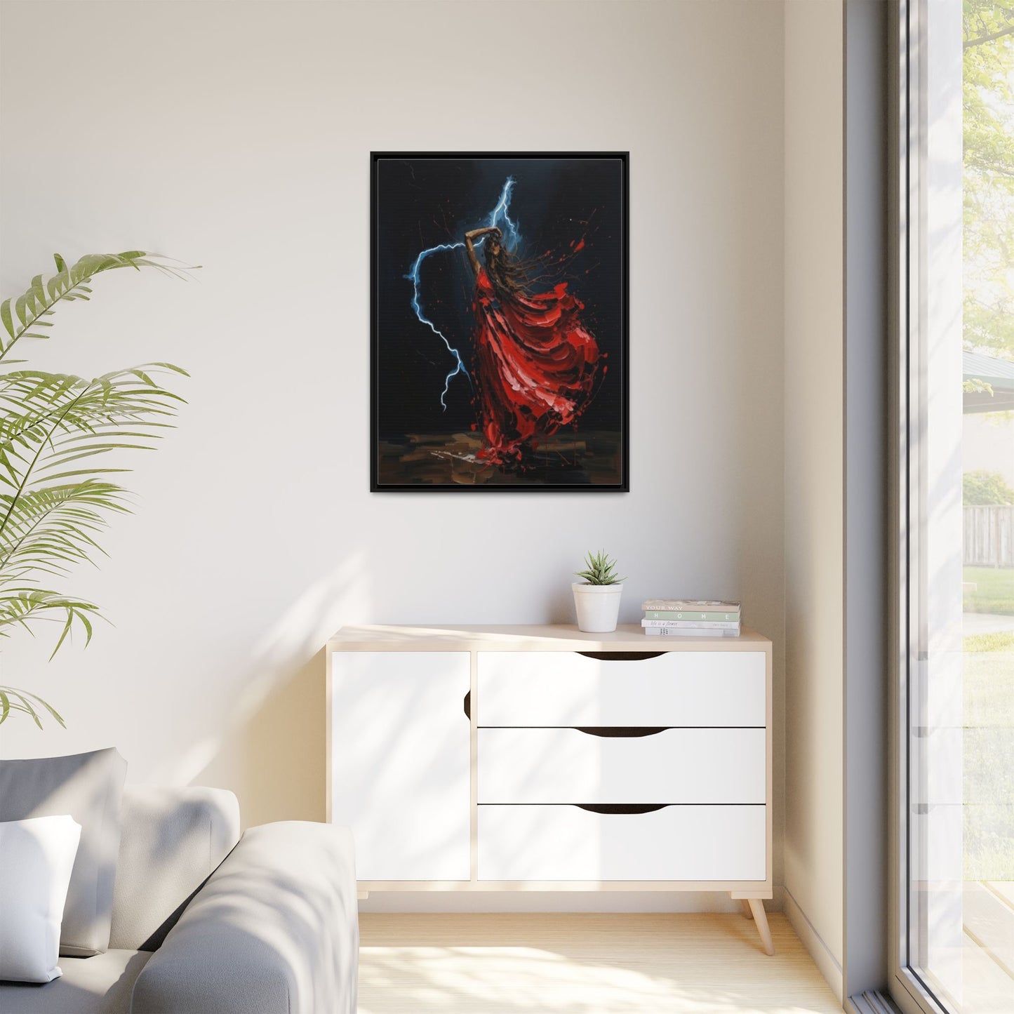 Framed Matte Canvas Print — Red Dancer Lightning Art