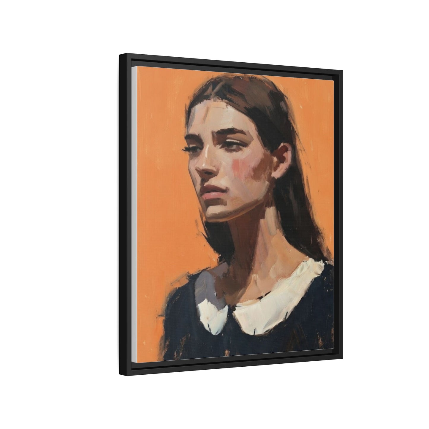 Framed Matte Canvas Portrait Art — Modern Figurative Painting on Orange
