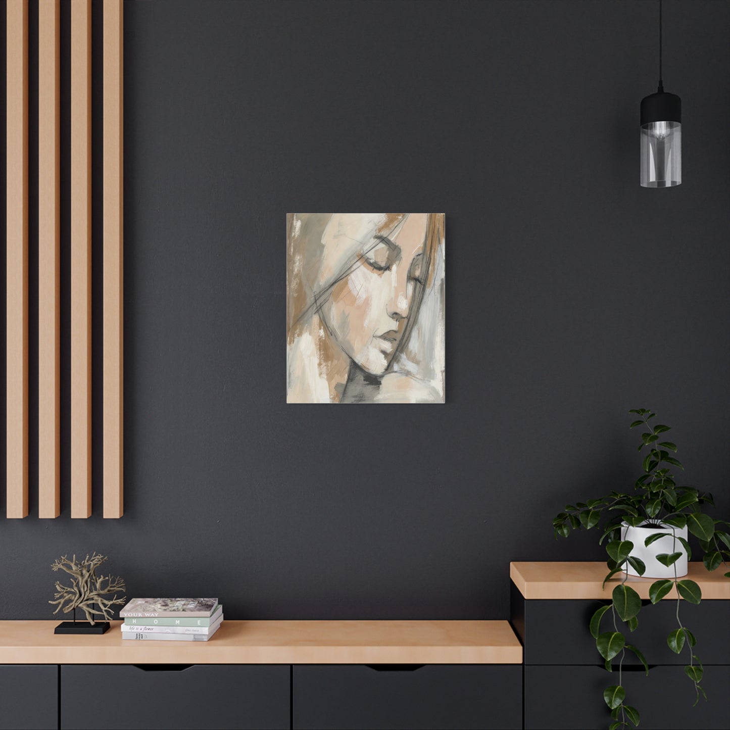 Serene Woman Portrait Matte Canvas Wall Art — Neutral Abstract Face Painting