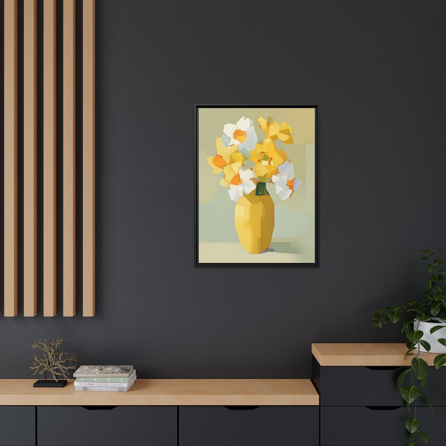 Framed Floral Canvas Print — Yellow Vase Bouquet Wall Art