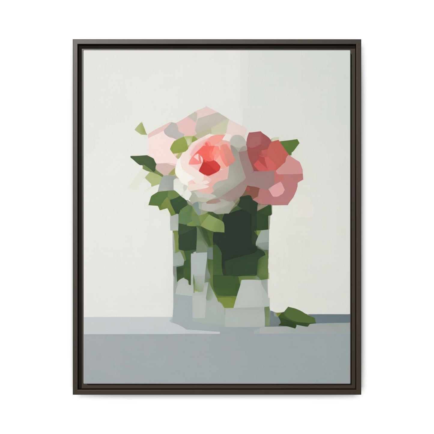 Framed Floral Canvas Print — Modern Pink Roses Still Life
