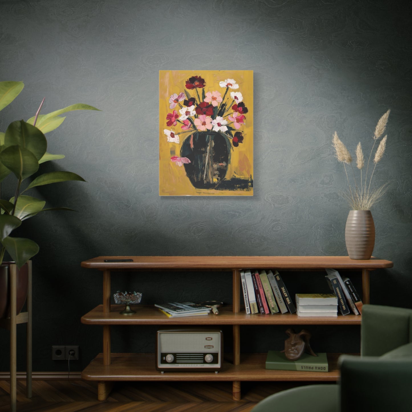Floral Still Life Canvas Print  Pink & Red Wildflowers in Vase