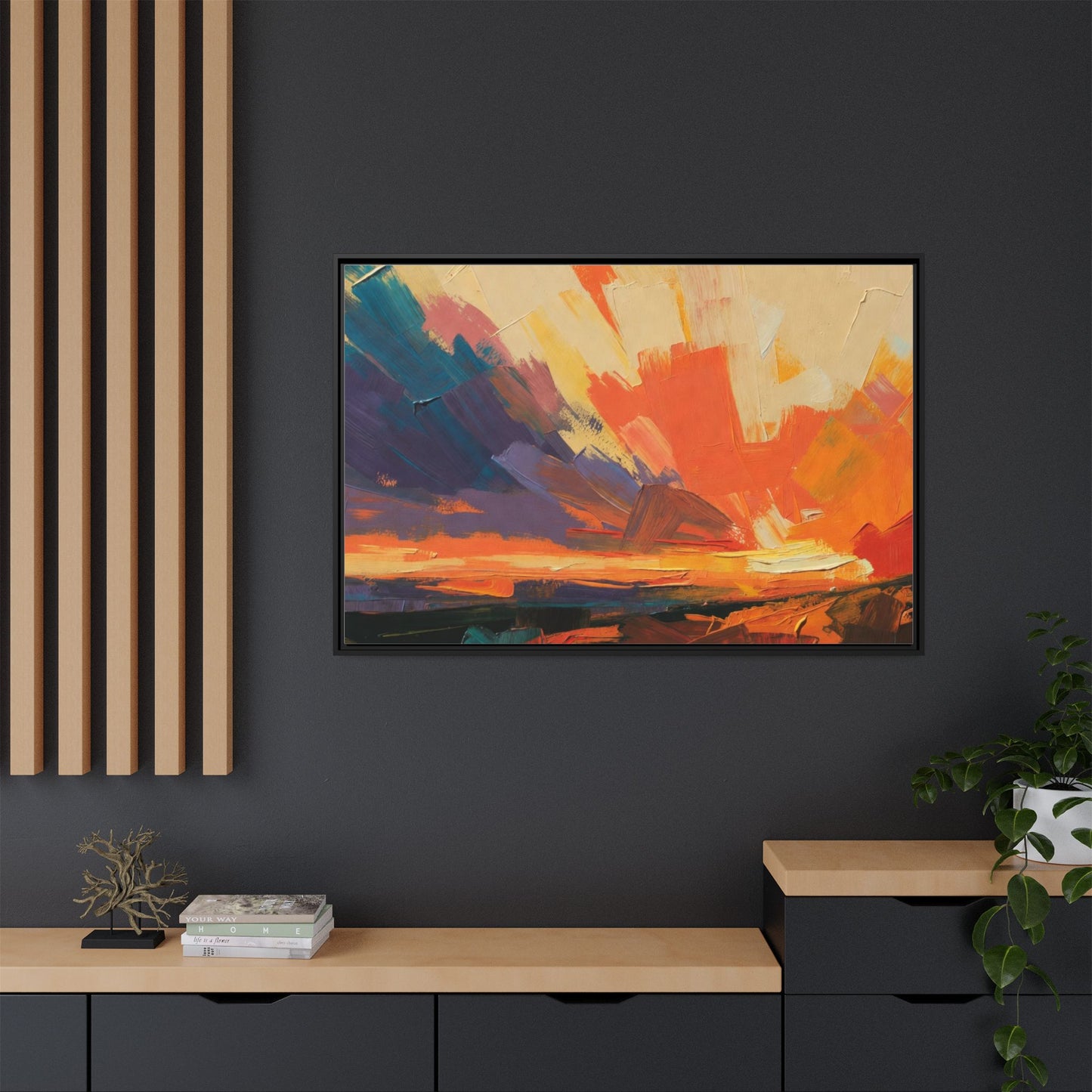 Framed Abstract Sunset Canvas Art – Multicolor Matte Wall Decor