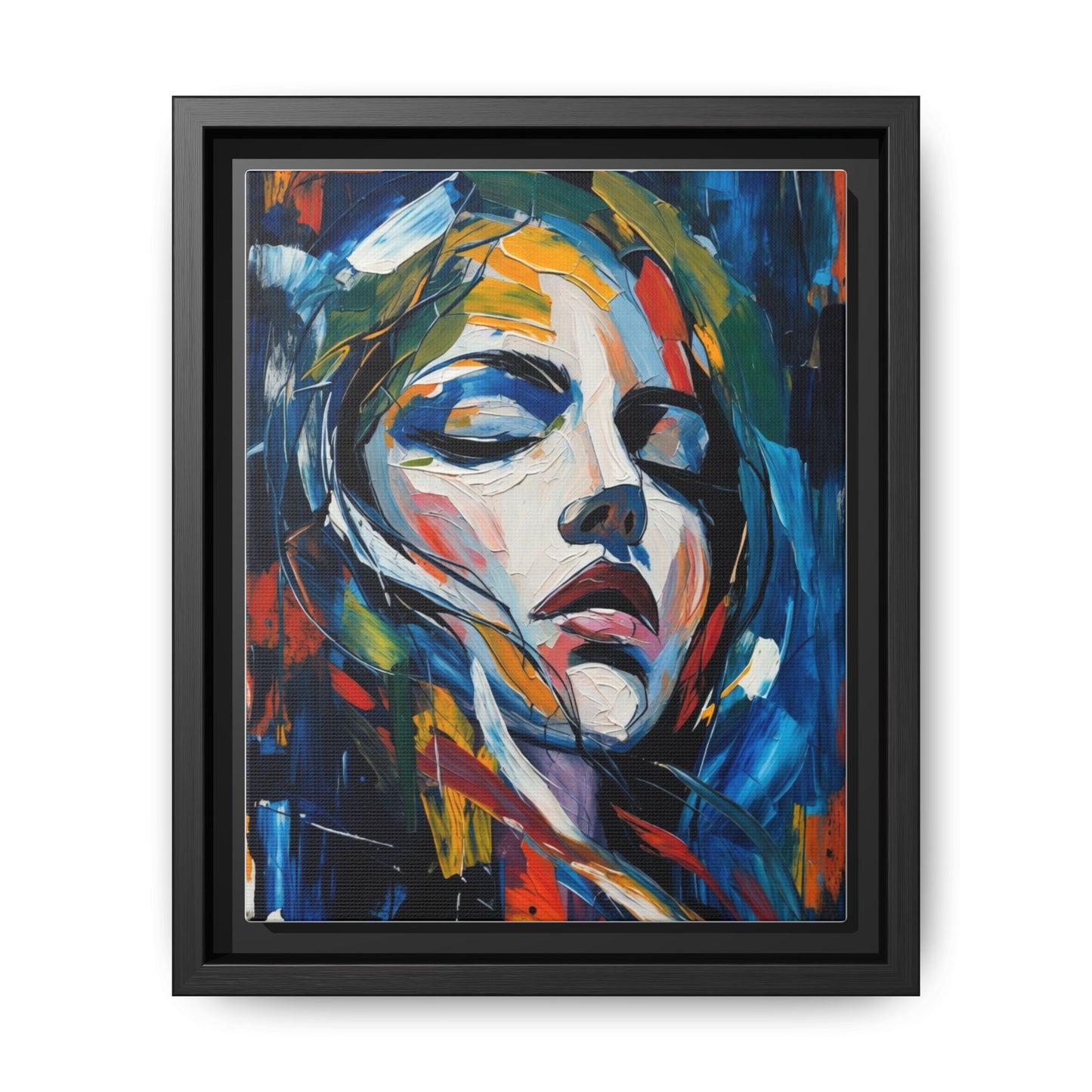 Abstract Colorful Woman Portrait — Framed Matte Canvas Wall Art