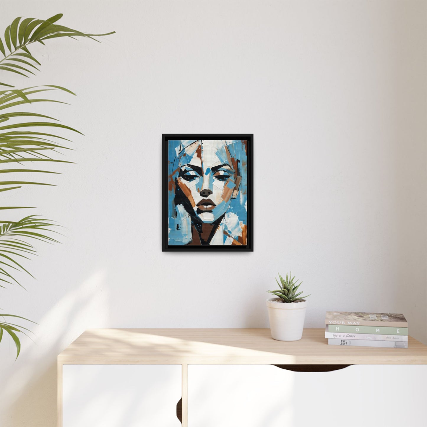 Abstract Blue Face Matte Canvas Wall Art — Framed Modern Portrait Print