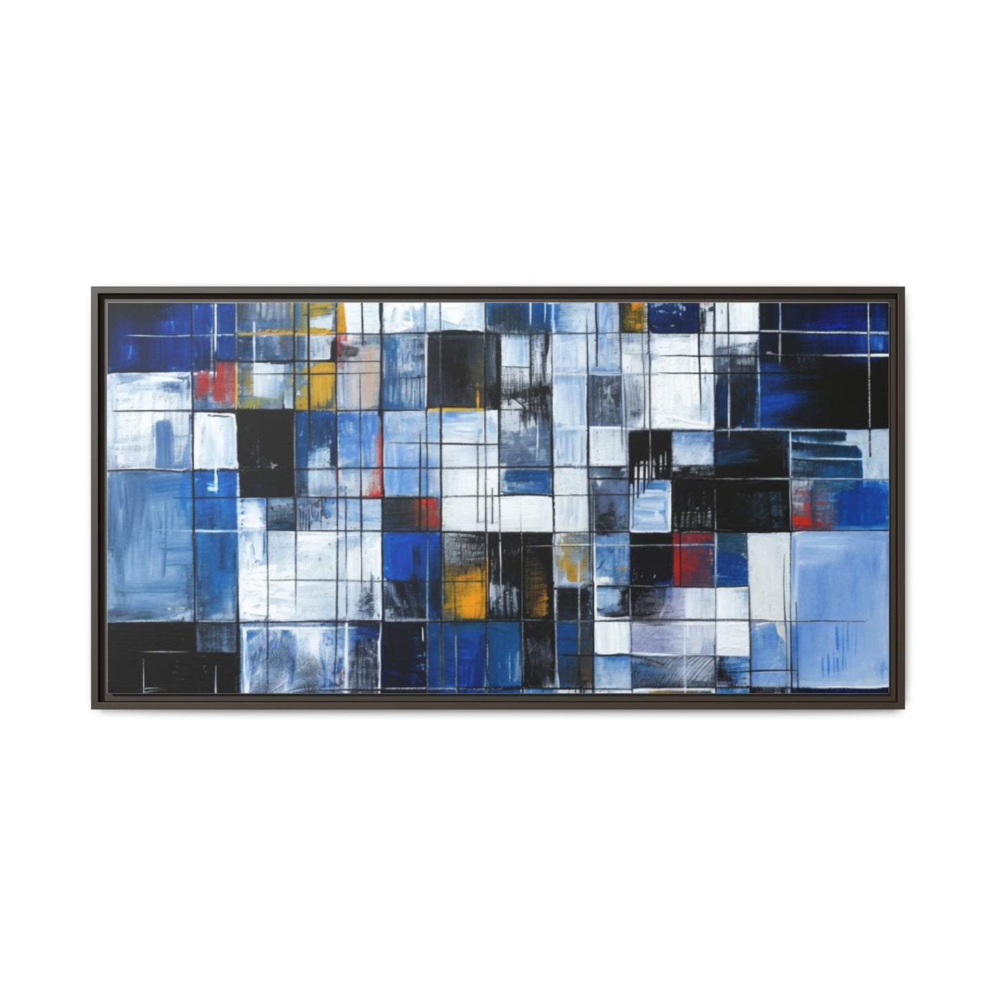 Abstract Blue Grid Matte Canvas Framed Art Print