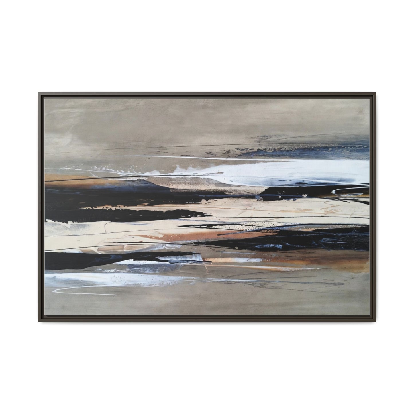 Abstract Seascape Matte Canvas Framed Wall Art — Neutral Coastal Landscape