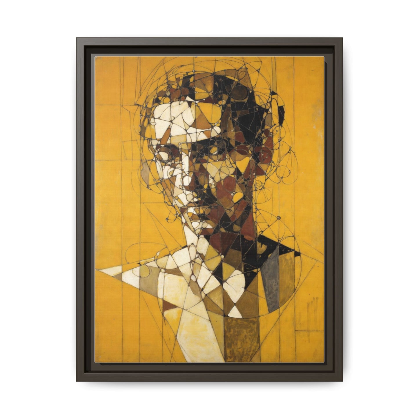 Framed Matte Canvas Art - Abstract Geometric Portrait on Mustard Yellow