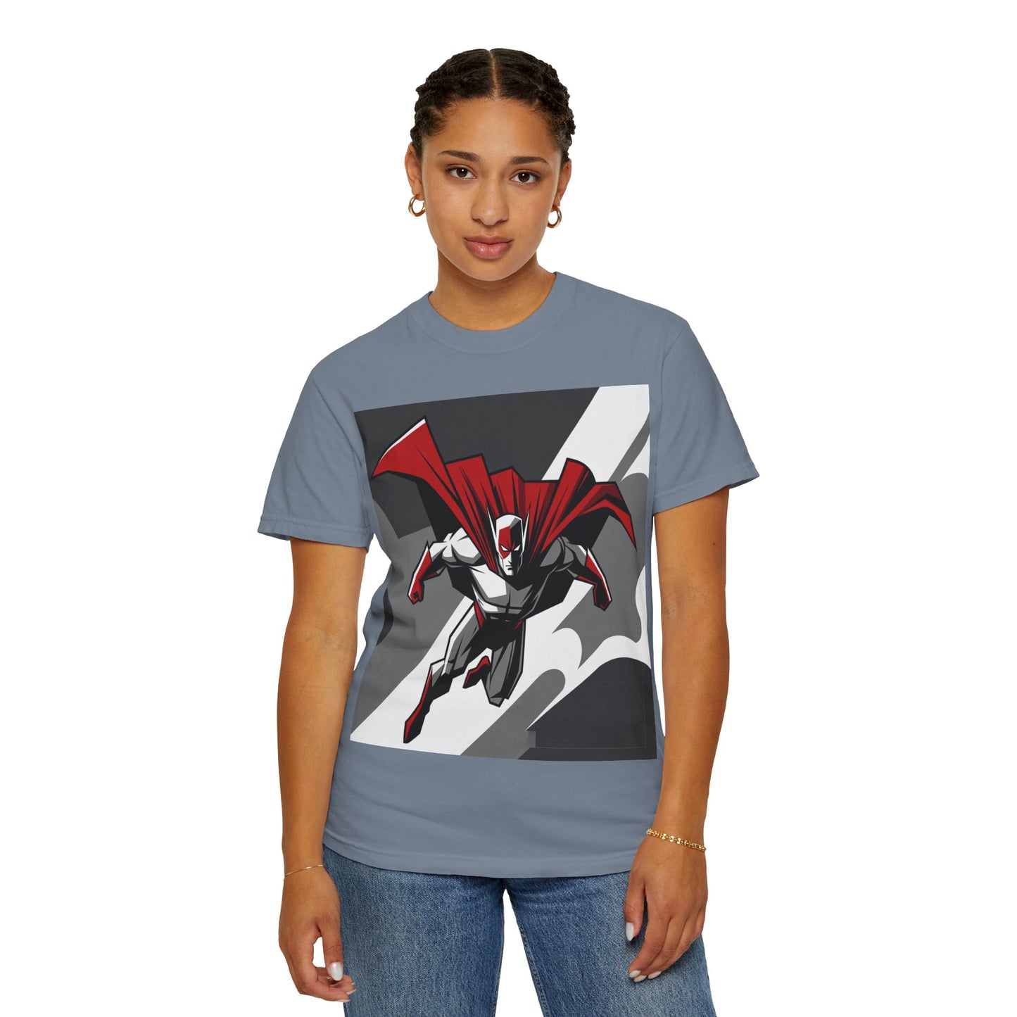 Superhero Action T-Shirt — Red Cape Comic Graphic Tee
