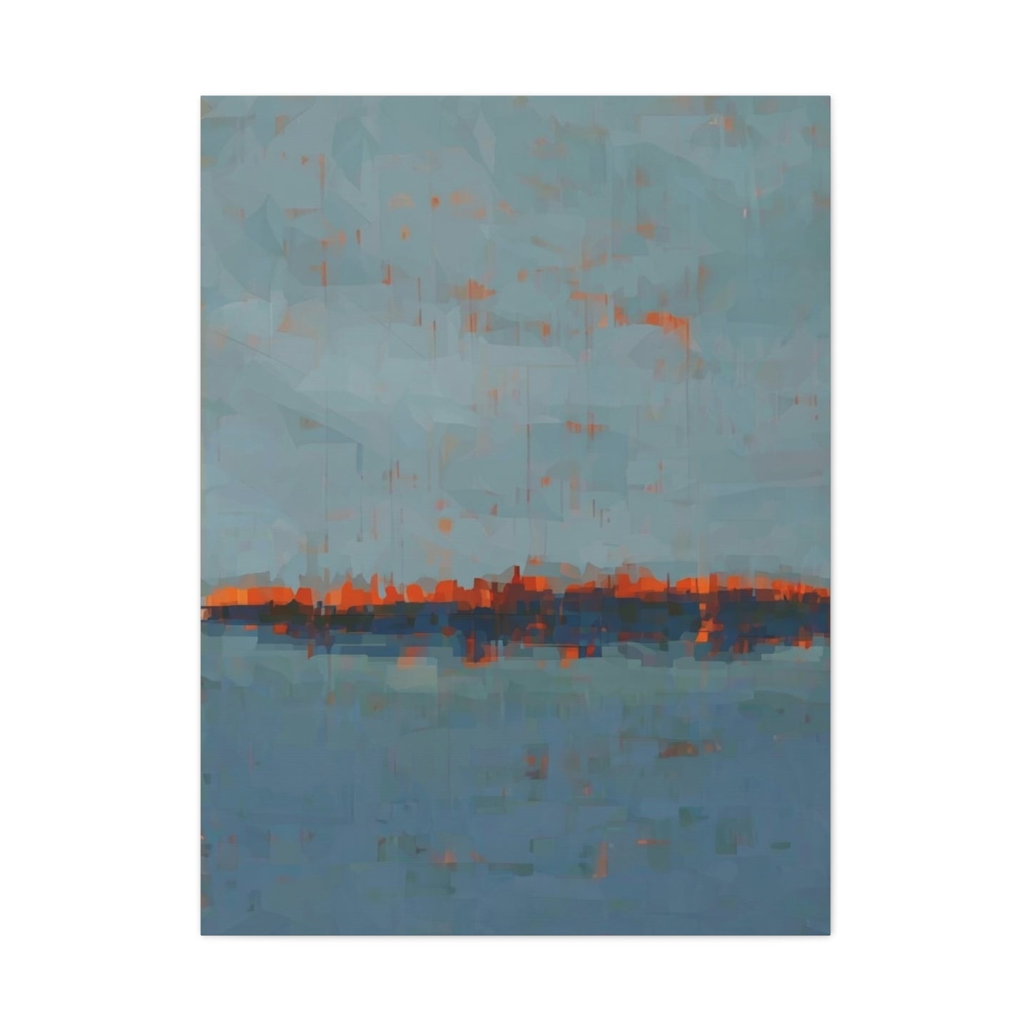 Abstract Coastal Horizon Canvas Print — Blue Teal with Orange Accent