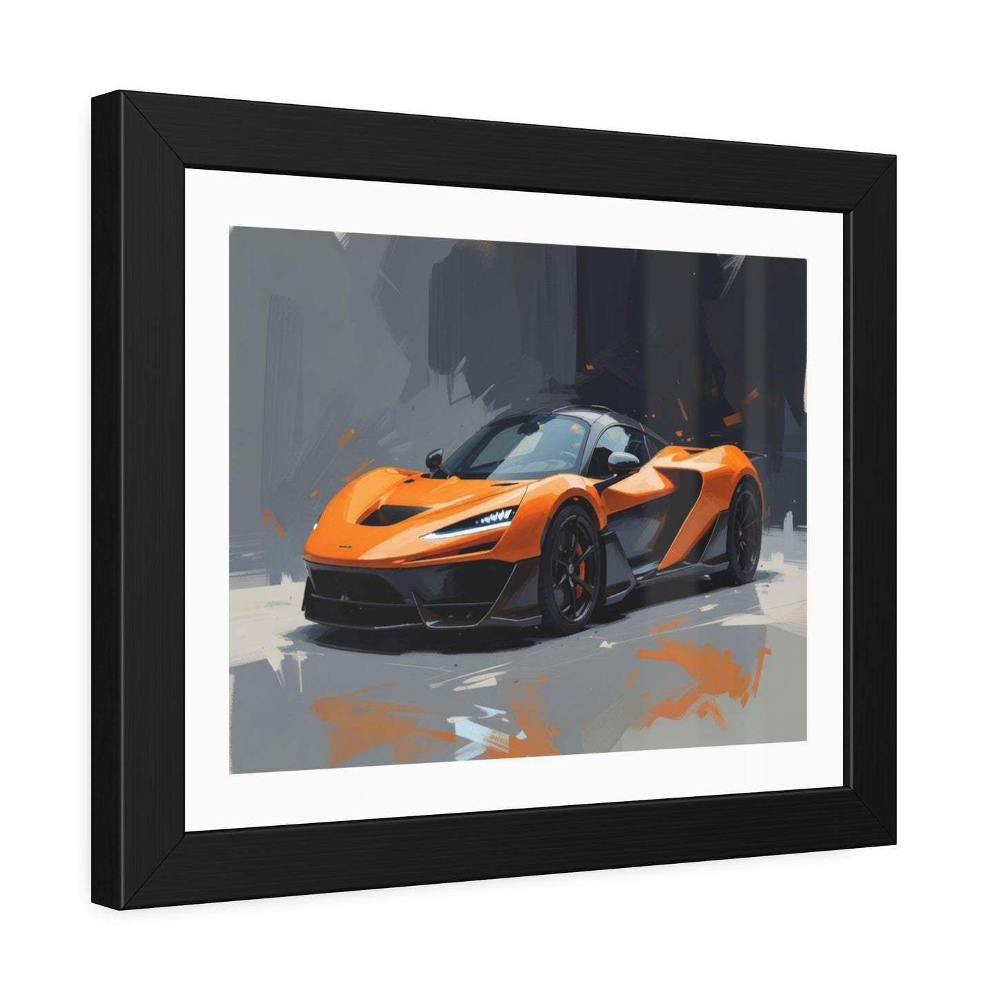 Framed Sports Car Poster — Orange Supercar Art Print