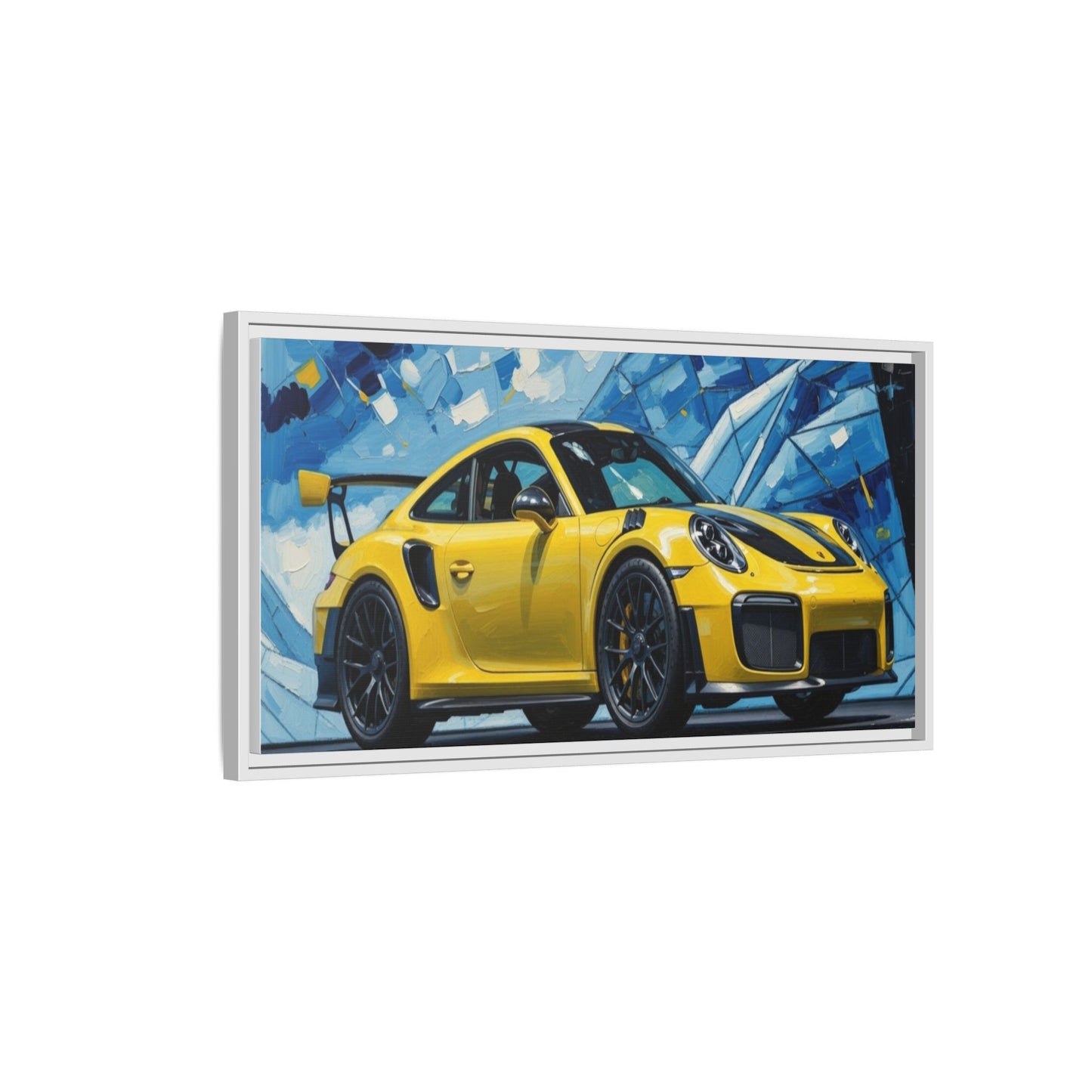 Yellow Porsche Sports Car Matte Framed Canvas – Modern Automotive Wall Art