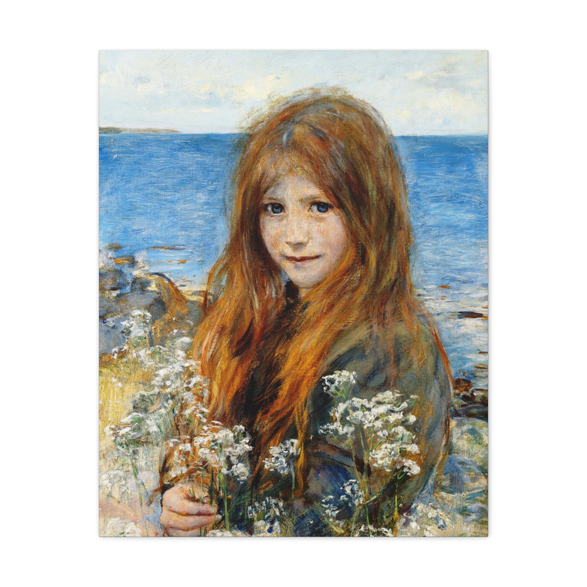 Little girl on the beach by Hans Olaf Heyerdahl Matte Canvas Wall Art Print