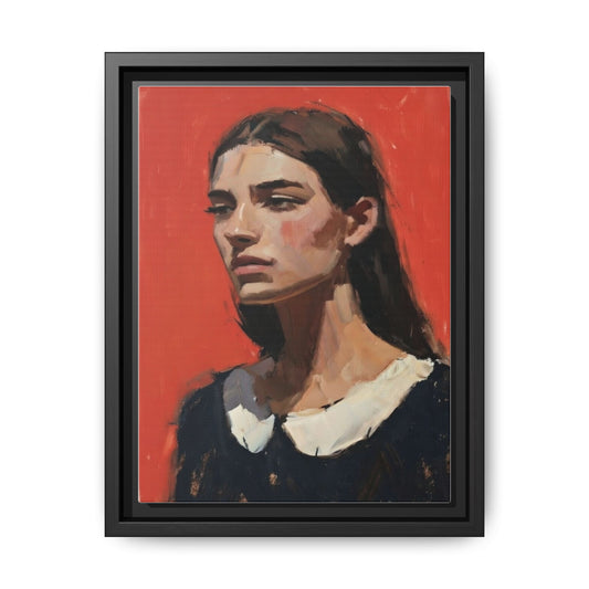 Framed Matte Canvas Portrait Print — Moody Red Figurative Art