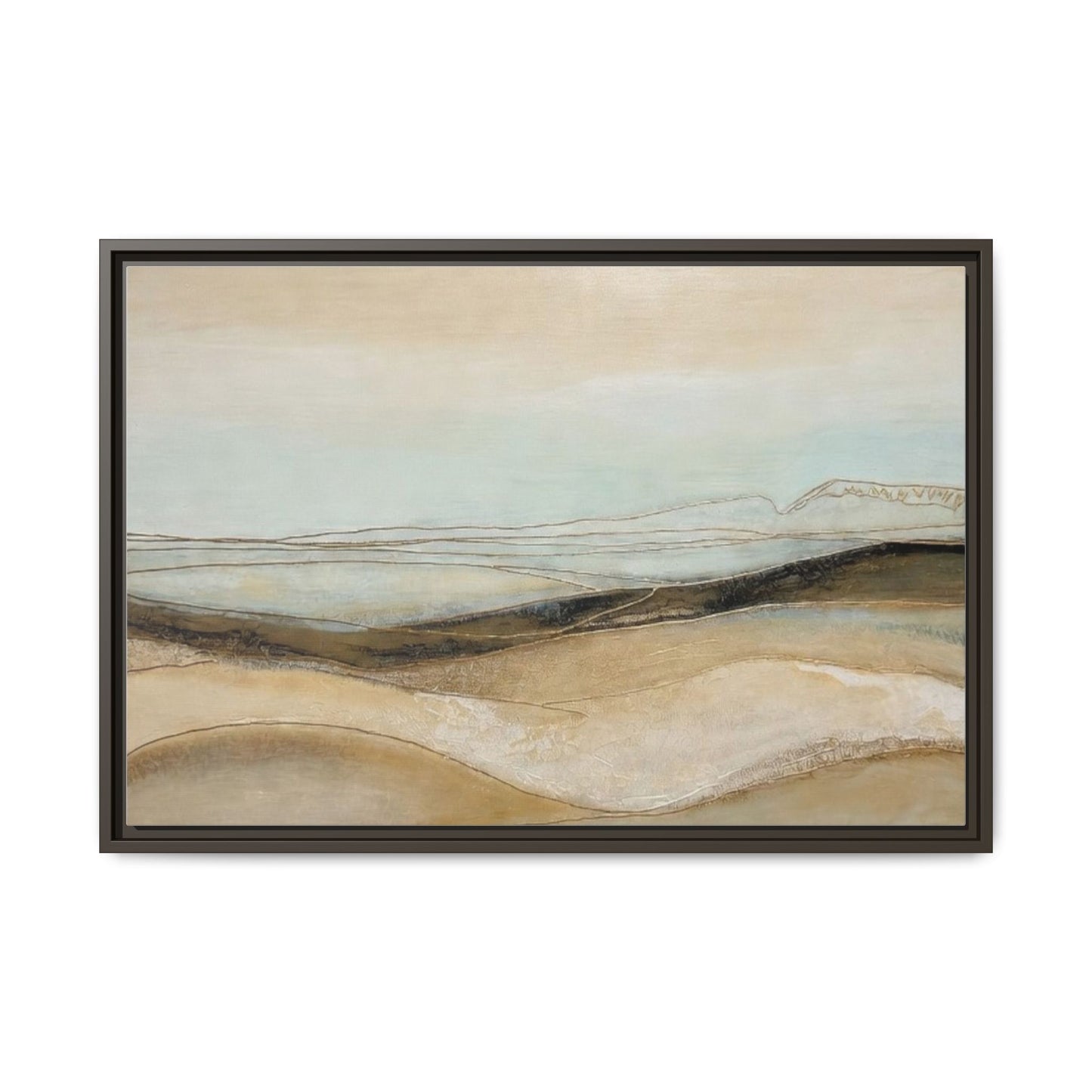 Framed Matte Canvas Wall Art — Neutral Abstract Landscape in Soft Blues & Earth Tones