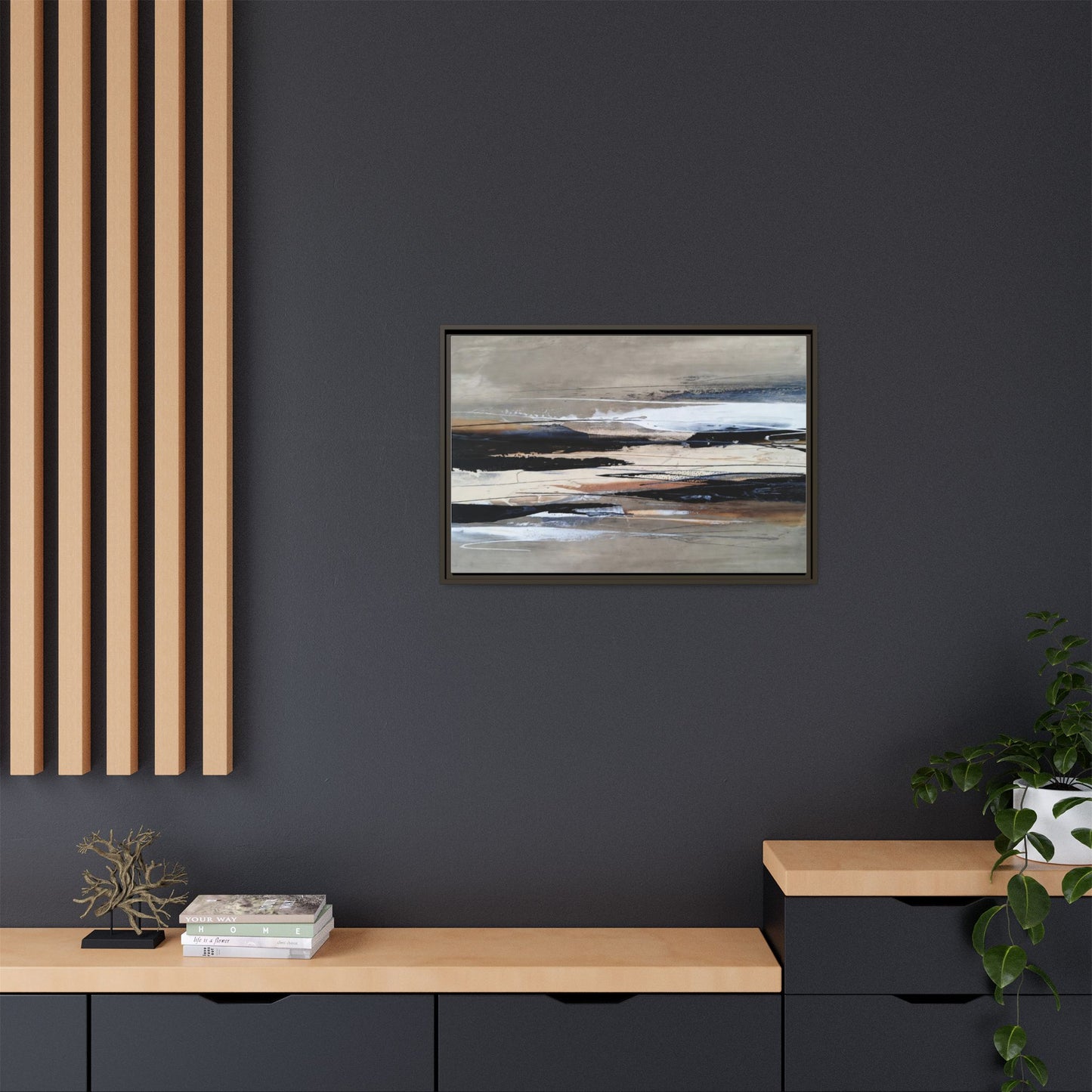 Abstract Seascape Matte Canvas Framed Wall Art — Neutral Coastal Landscape