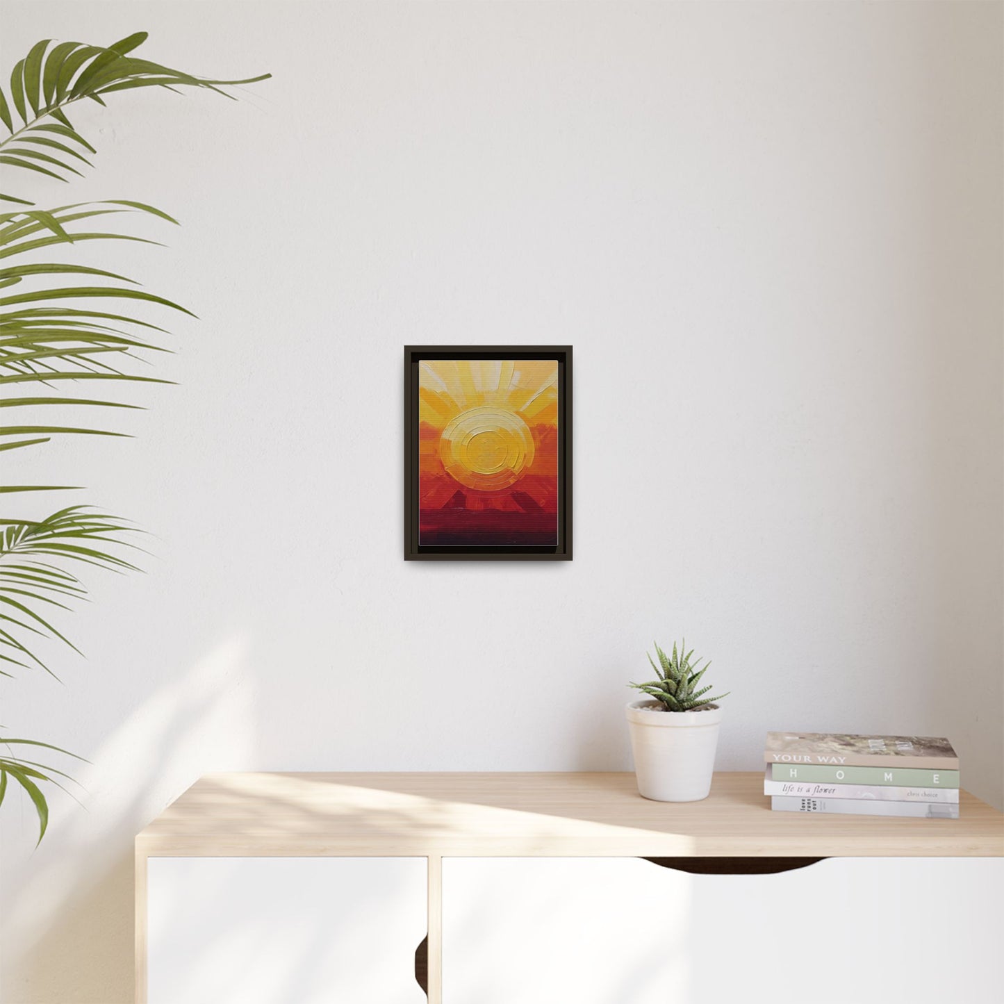 Sunburst Abstract Framed Canvas Art — Matte Multi‑Color Wall Print