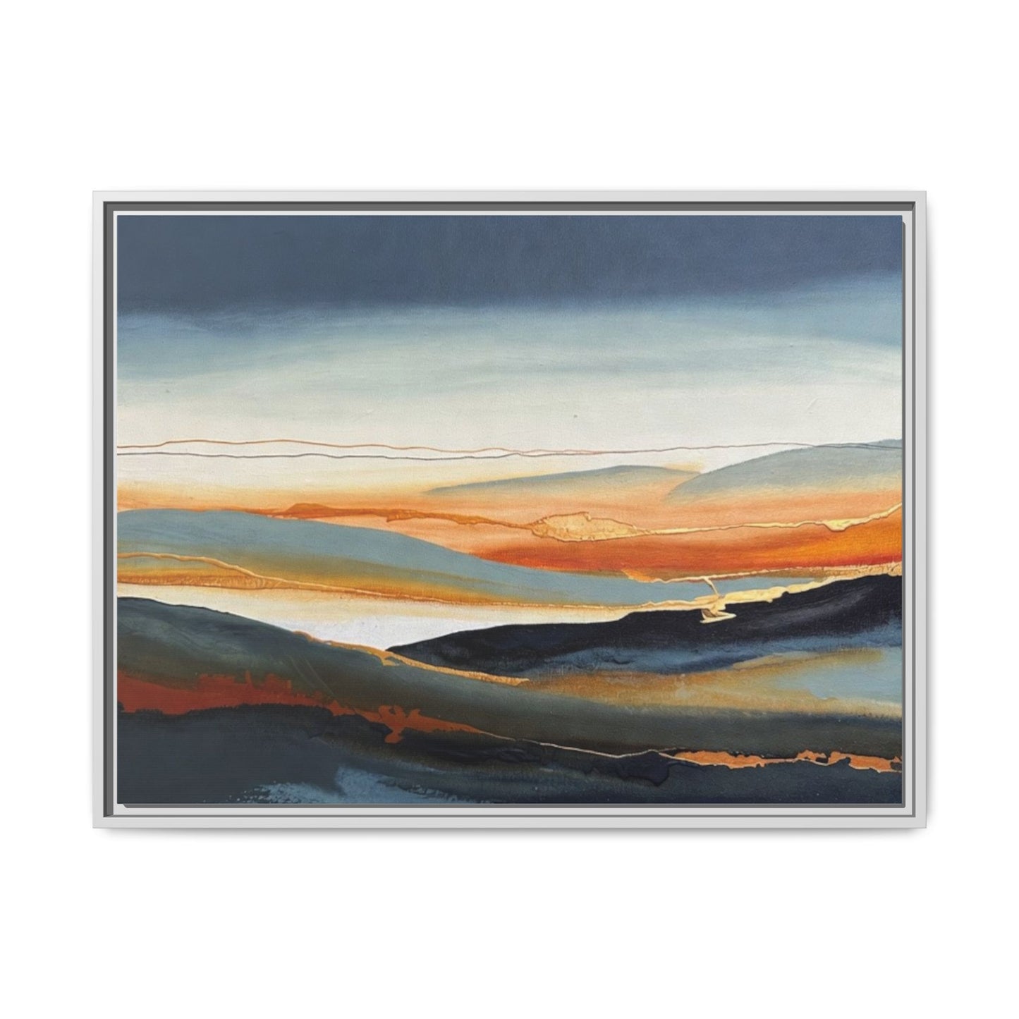 Framed Matte Canvas: Abstract Coastal Sunset Landscape Wall Art
