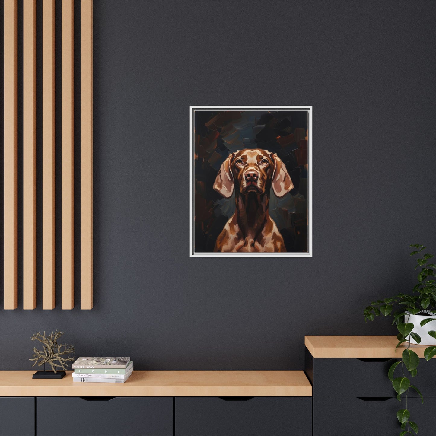 Framed Matte Canvas Dog Portrait – Brown Vizsla Wall Art