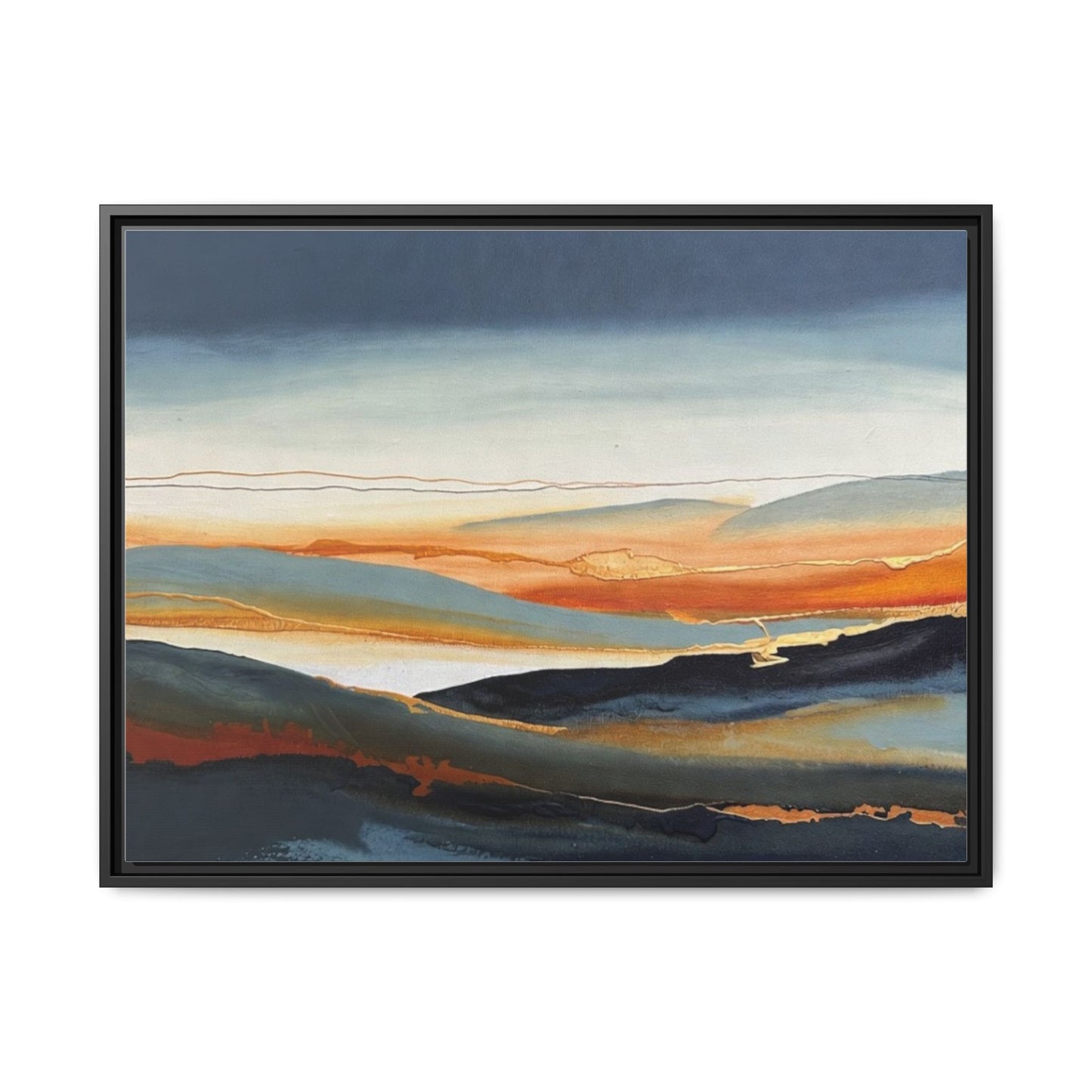 Framed Matte Canvas: Abstract Coastal Sunset Landscape Wall Art