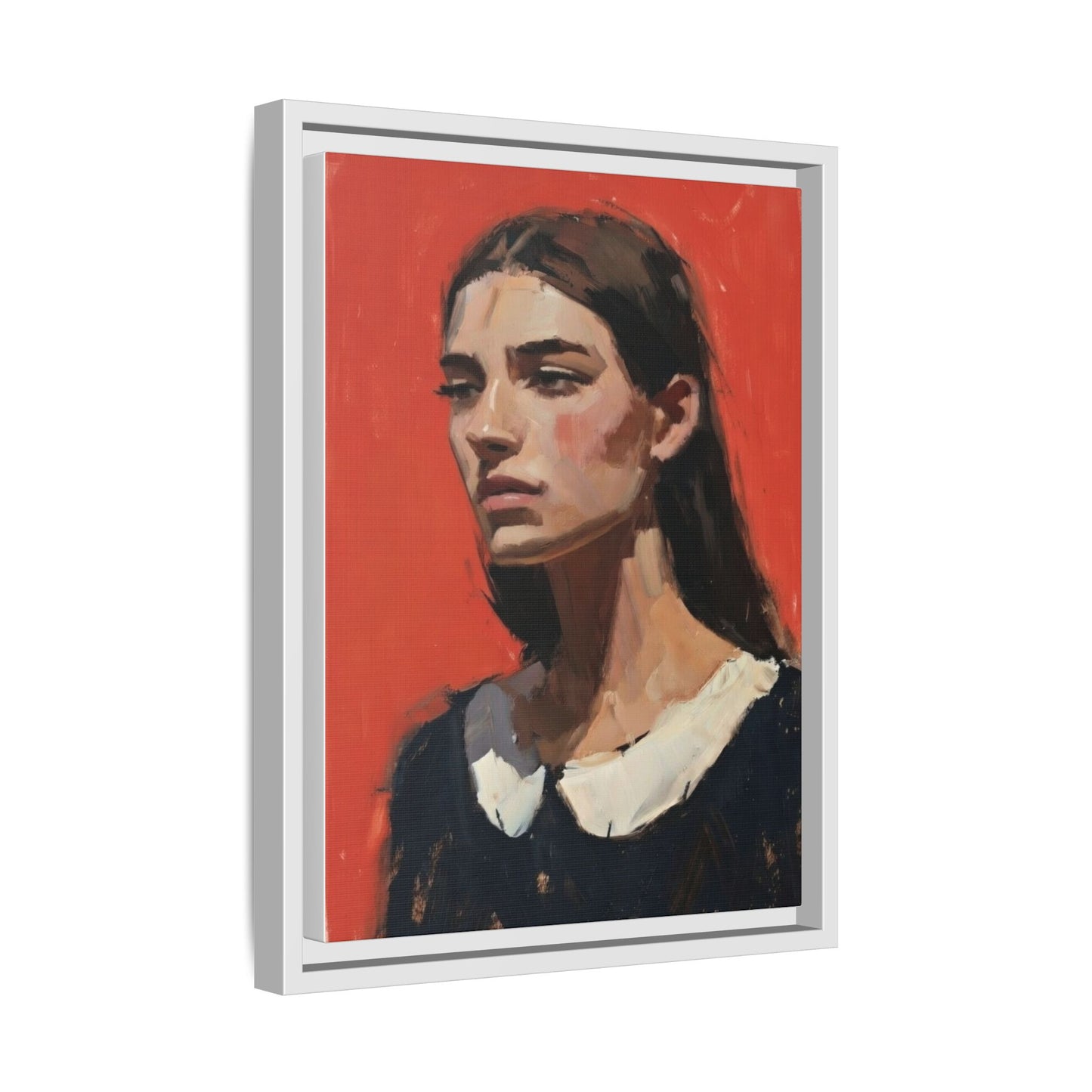 Framed Matte Canvas Portrait Print — Moody Red Figurative Art