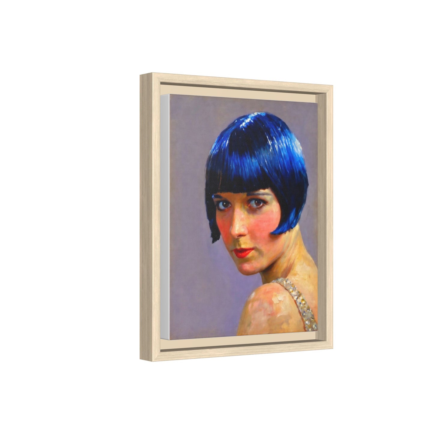 Framed Matte Canvas Art Print — Vintage Portrait with Blue Bob