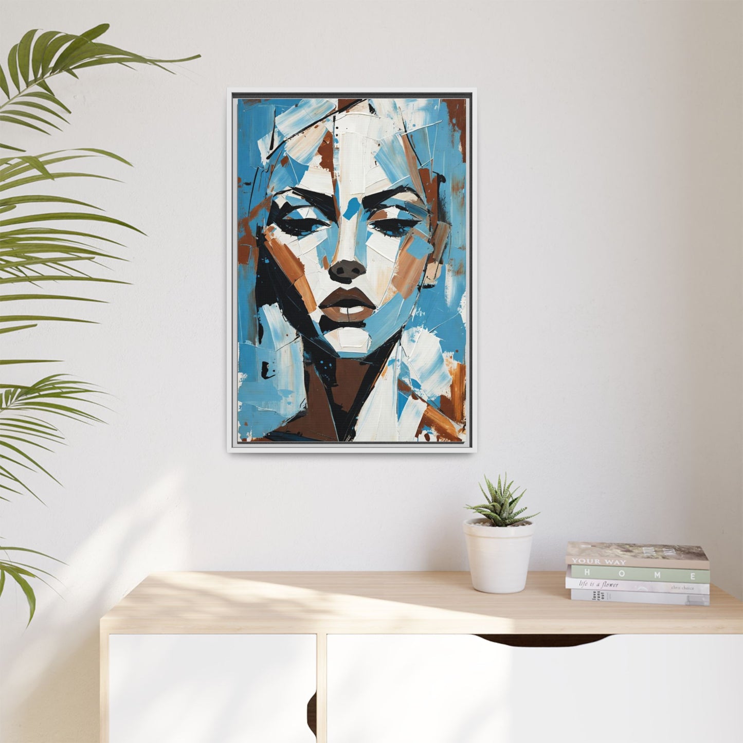 Abstract Blue Face Matte Canvas Wall Art — Framed Modern Portrait Print