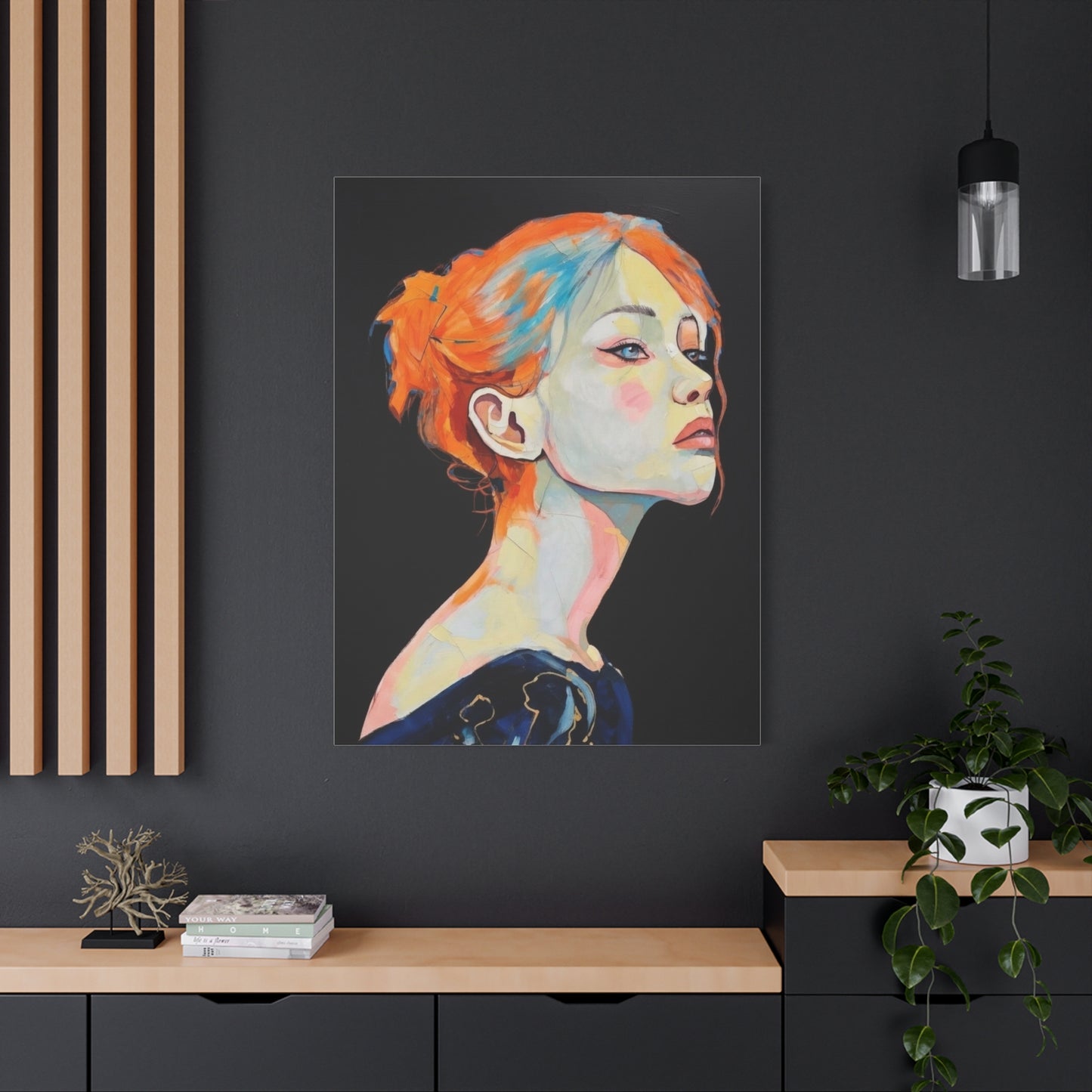 Contemplative Portrait Matte Canvas Wall Art — Colorful Female Profile Painting