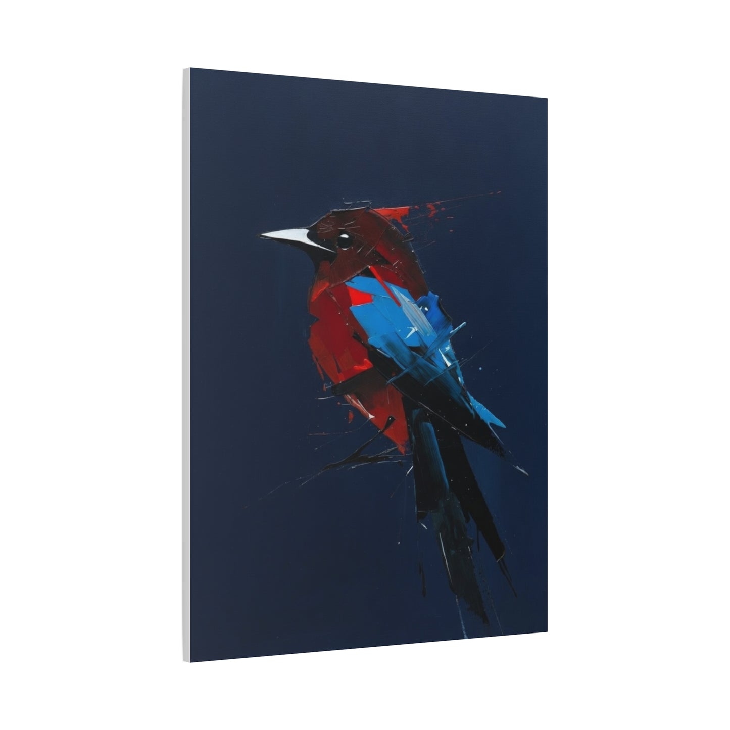 Abstract Red & Blue Bird Canvas Print — Matte Stretched Wall Art