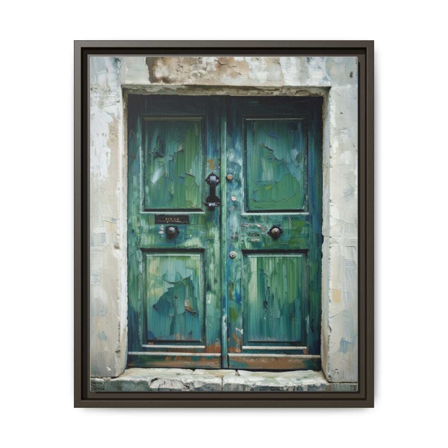 Framed Matte Canvas Art — Weathered Green Door Wall Print