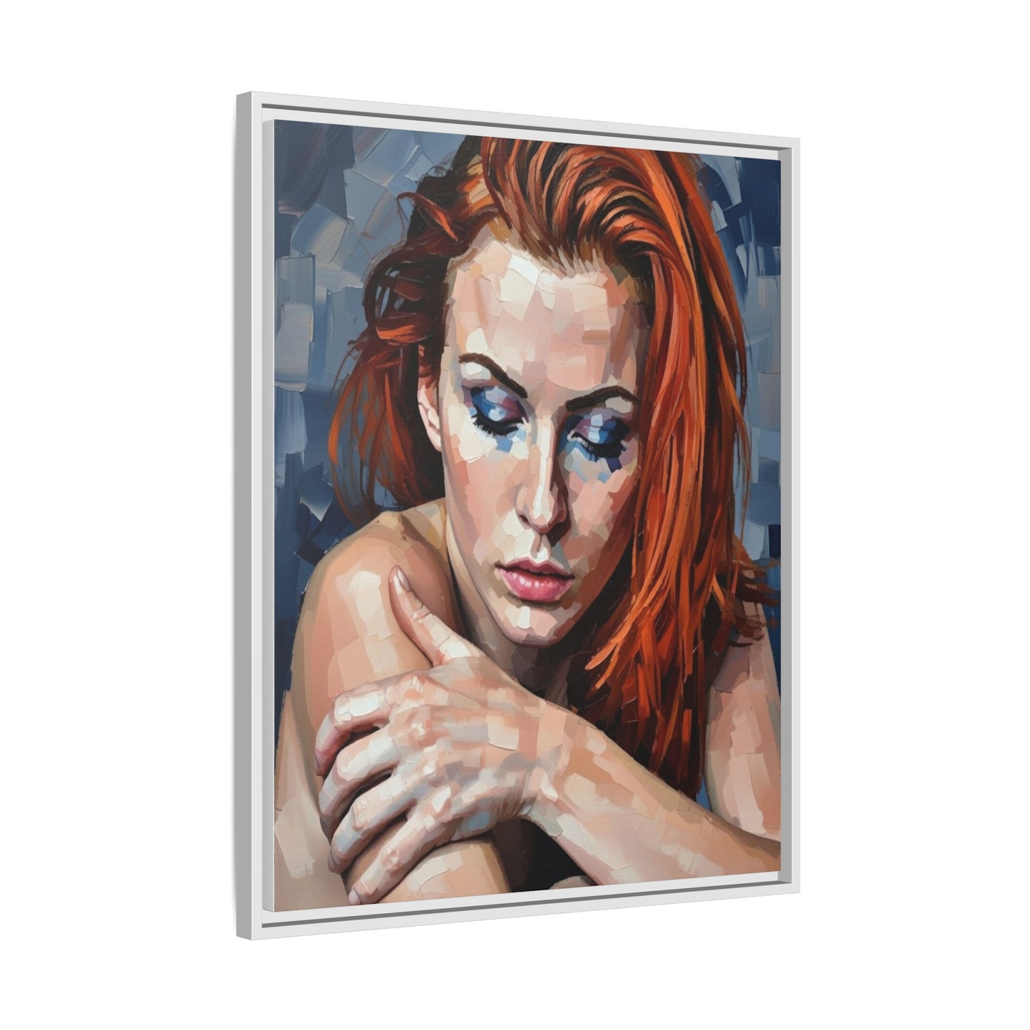 Framed Matte Canvas Art – Contemplative Redhead Portrait