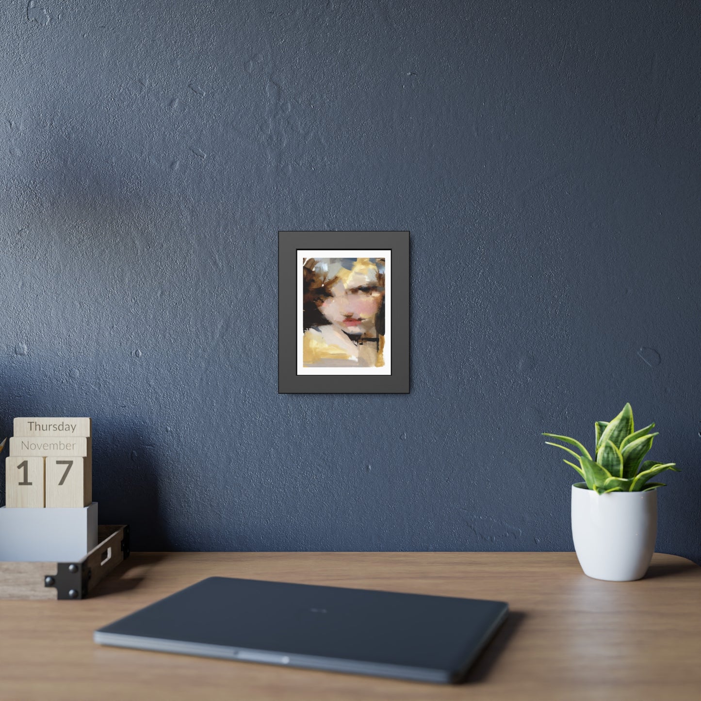 Abstract Portrait Framed Poster – Modern Impressionist Wall Art
