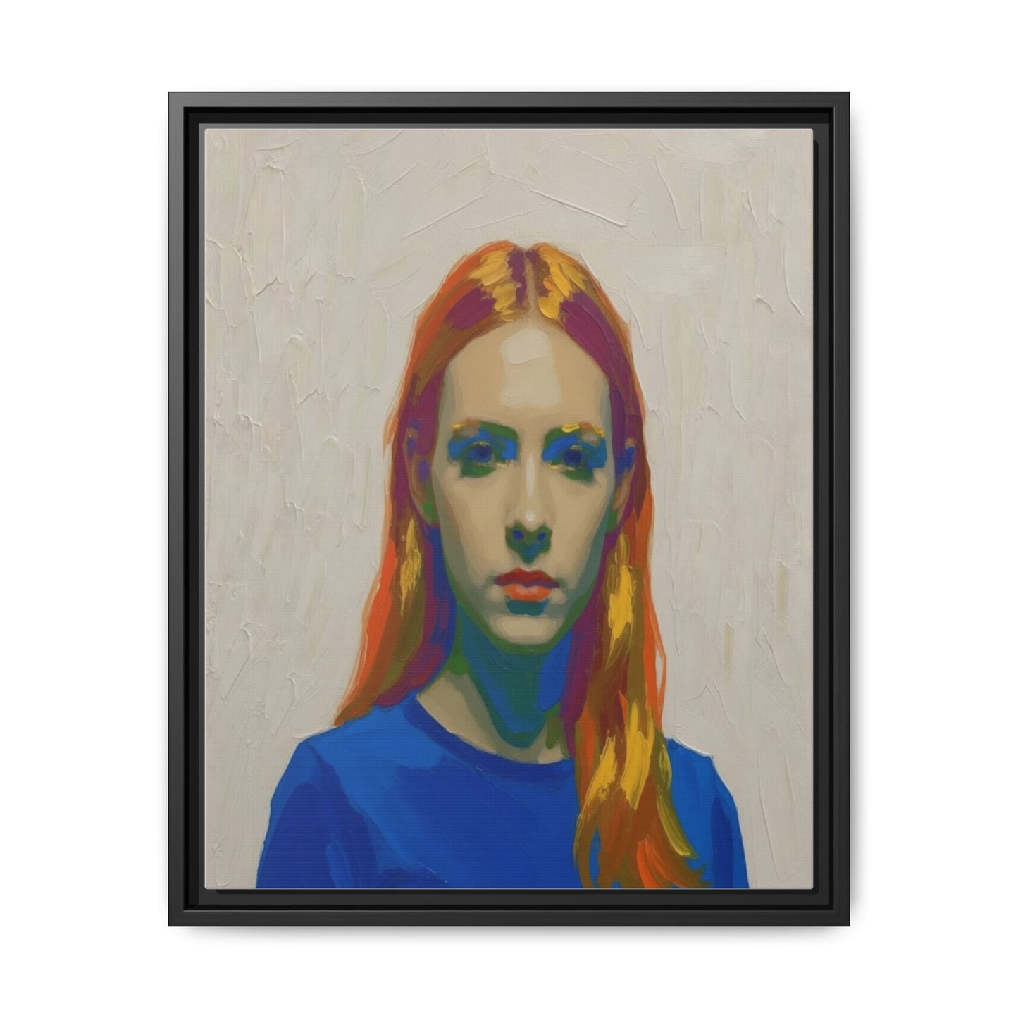 Framed Matte Canvas Portrait — Vibrant Multi‑Color Girl Art Print