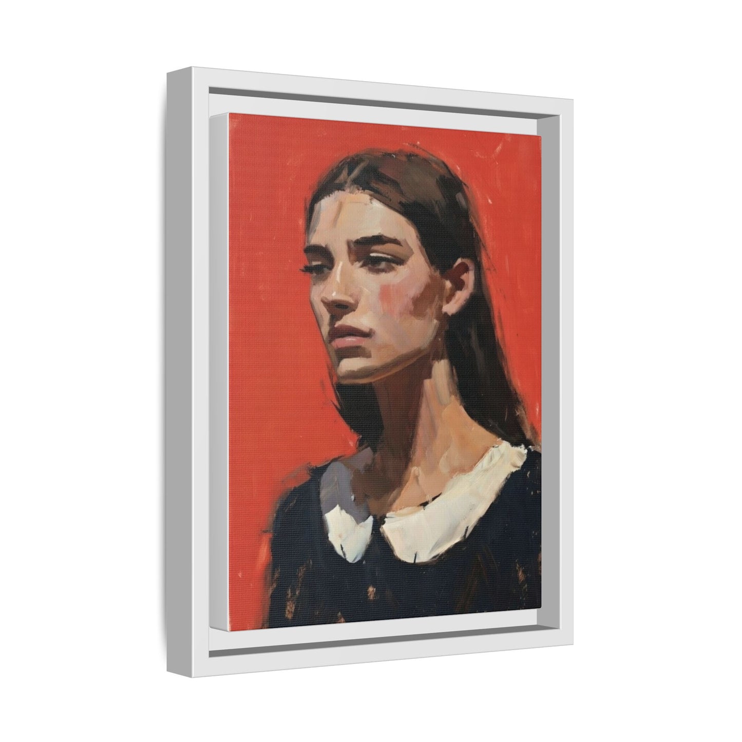 Framed Matte Canvas Portrait Print — Moody Red Figurative Art
